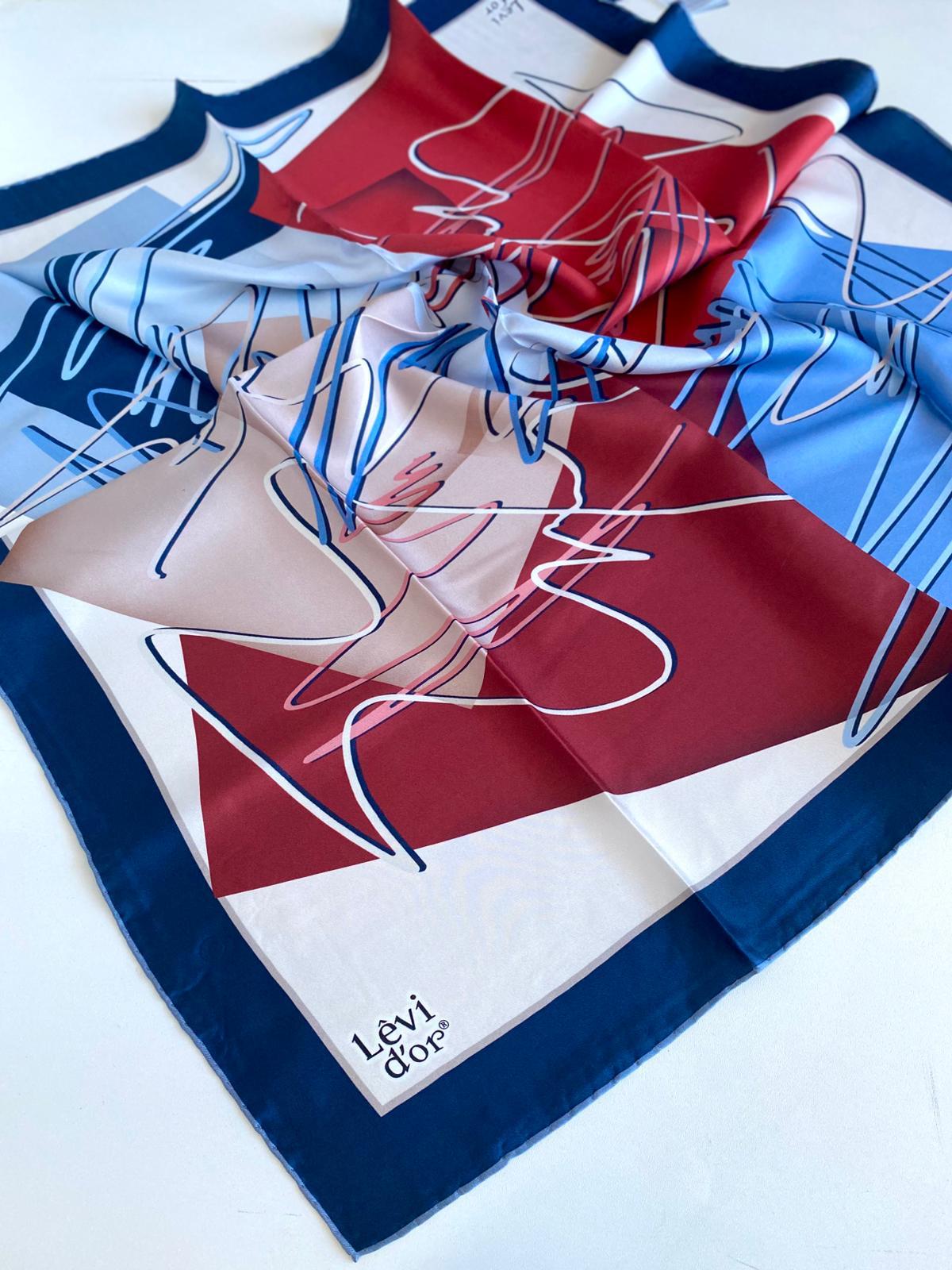 Levidor Silk Twill Scarf 47066 Navy Blue Mixed Pattern