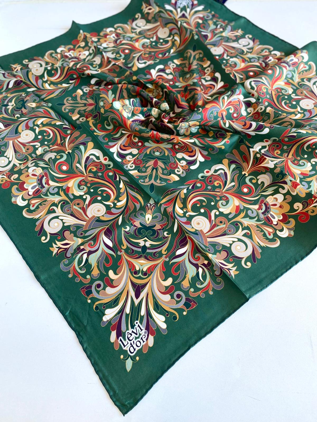 Levidor Silk Twill Scarf 47070 Green Mixed Pattern