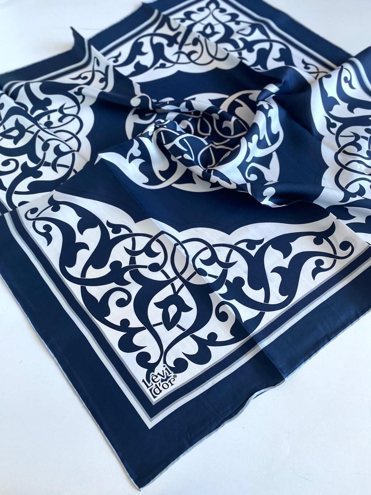 Levidor Silk Twill Scarf 47075 Navy Blue Mixed Pattern