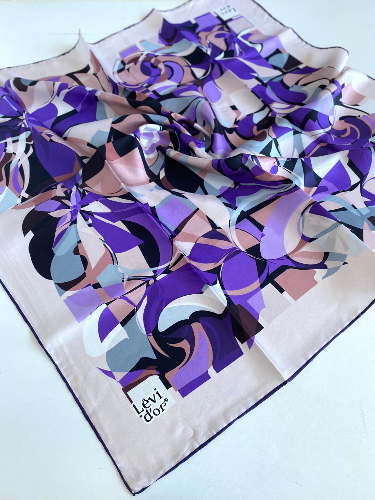 Levidor Twill Silk Scarf 47076 Purple Mixed Pattern