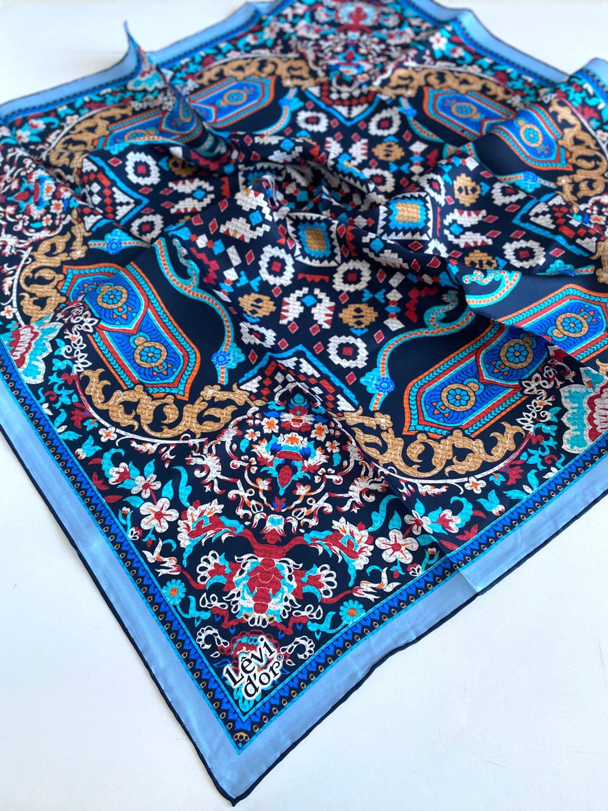 Levidor Twill Silk Scarf 47077 Blue Mixed Pattern