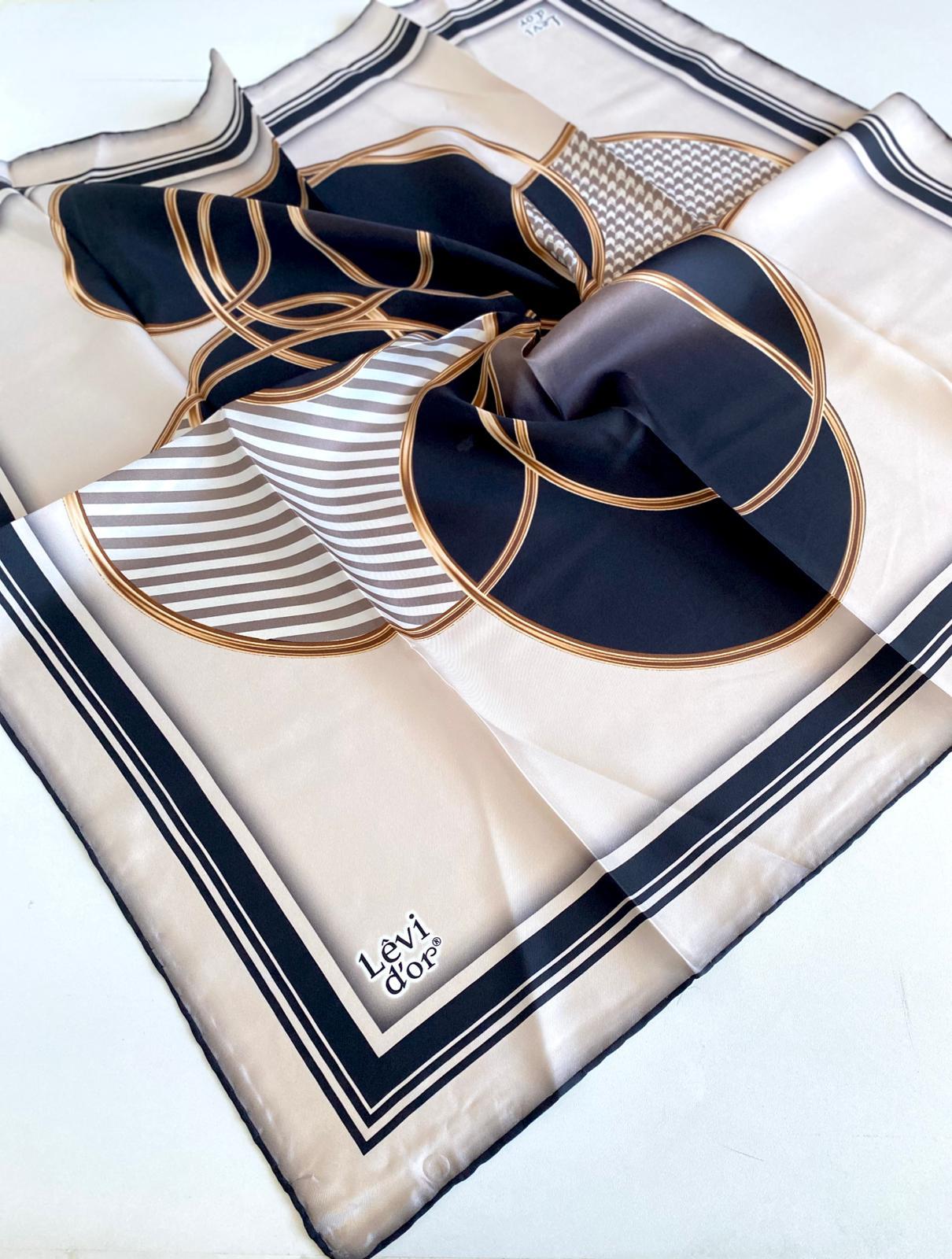 Levidor Silk Twill Scarf 47080 Beige Mixed Pattern