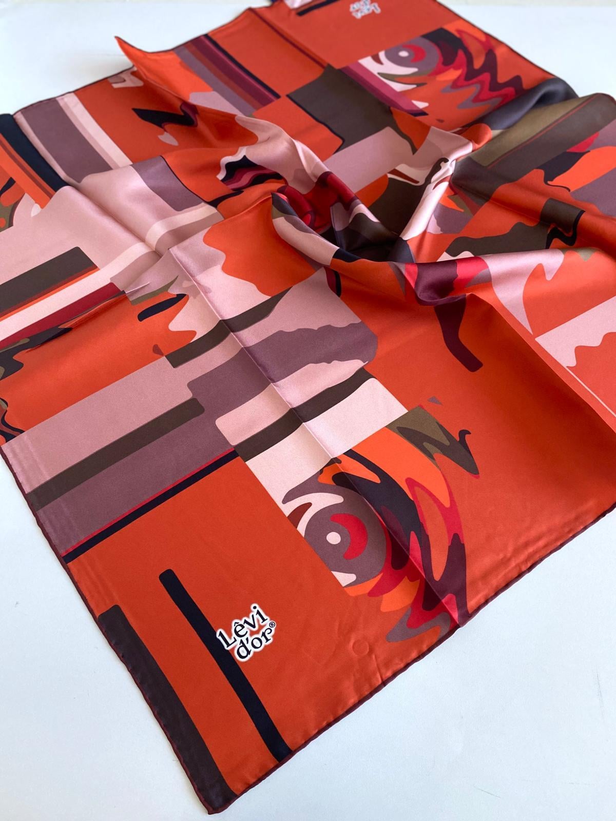 Levidor Silk Twill Scarf 47081 Orange Mixed Pattern