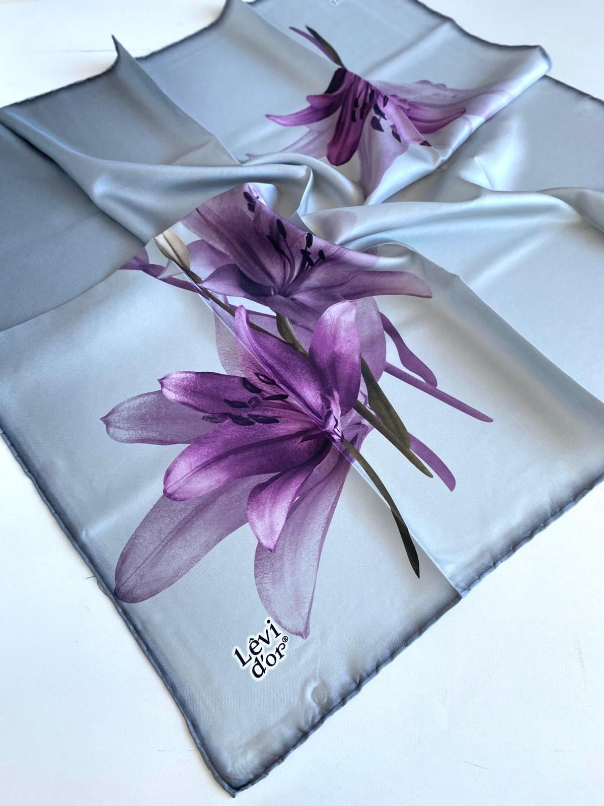Levidor Silk Twill Scarf 47084 Gray Mixed Pattern