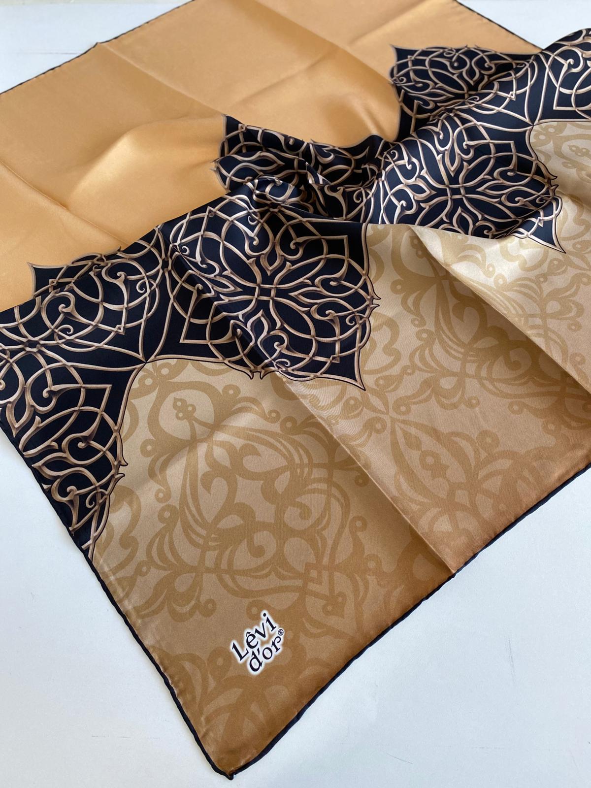 Levidor Twill Silk Scarf 47122 Mustard Yellow Mixed Pattern