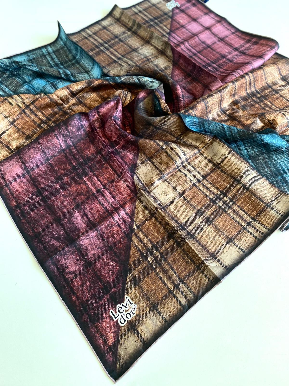 Levidor Twill Silk Scarf 48914 Coffee Mixed Pattern