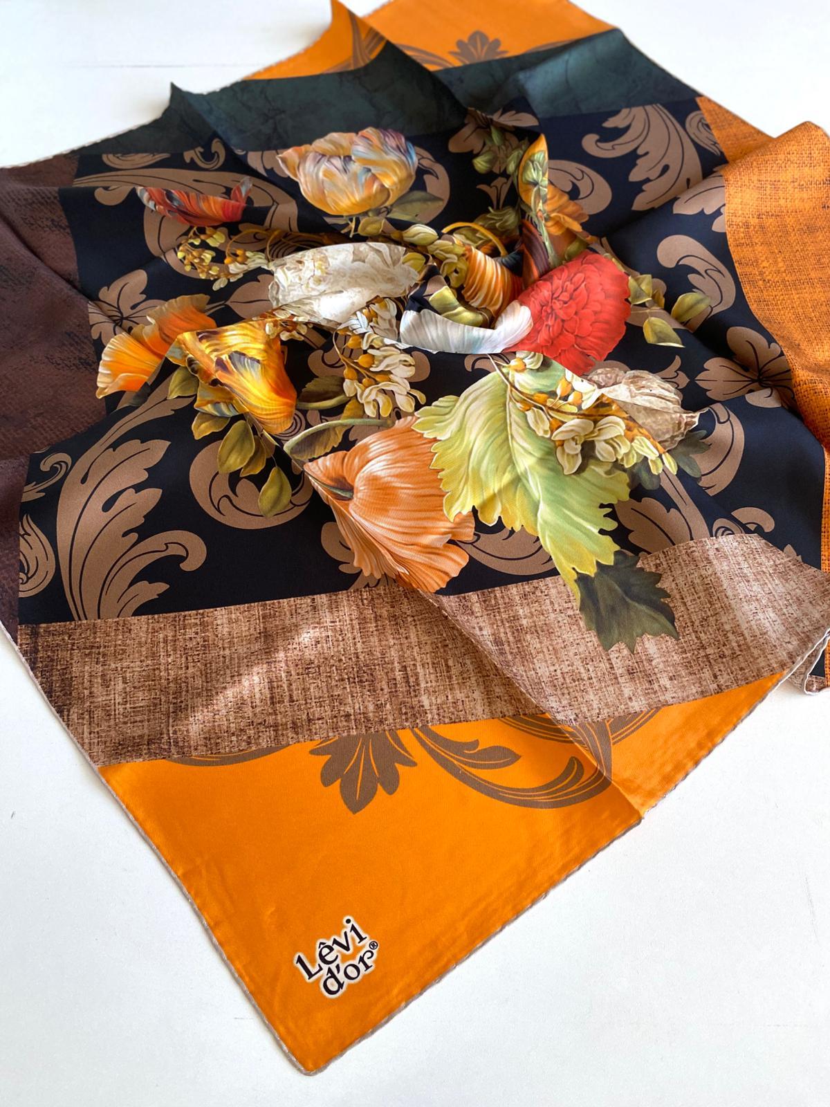 Levidor Twill Silk Scarf 48921 Black Mixed Pattern