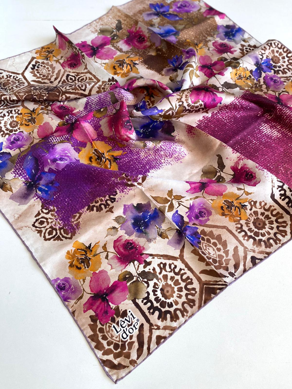 Levidor Tivil Saf İpek Eşarp 48941 Pembe Karışık Desen