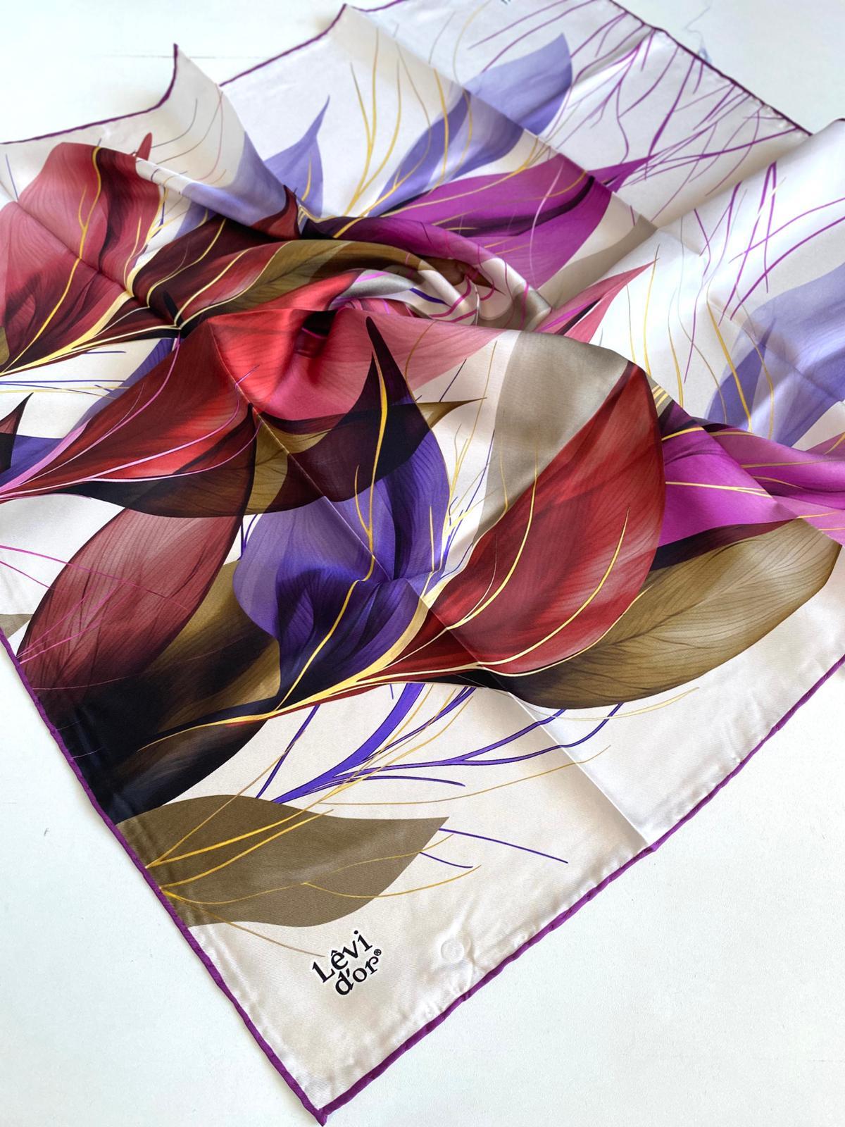 Levidor Twill Pure Silk Scarf 48949 Purple Mixed Pattern