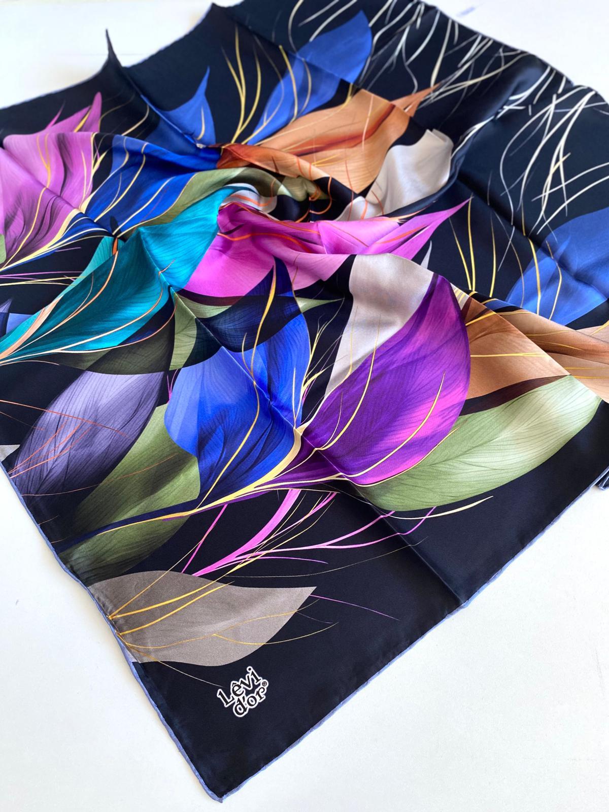 Levidor Twill Pure Silk Scarf 48950 Black Mixed Pattern