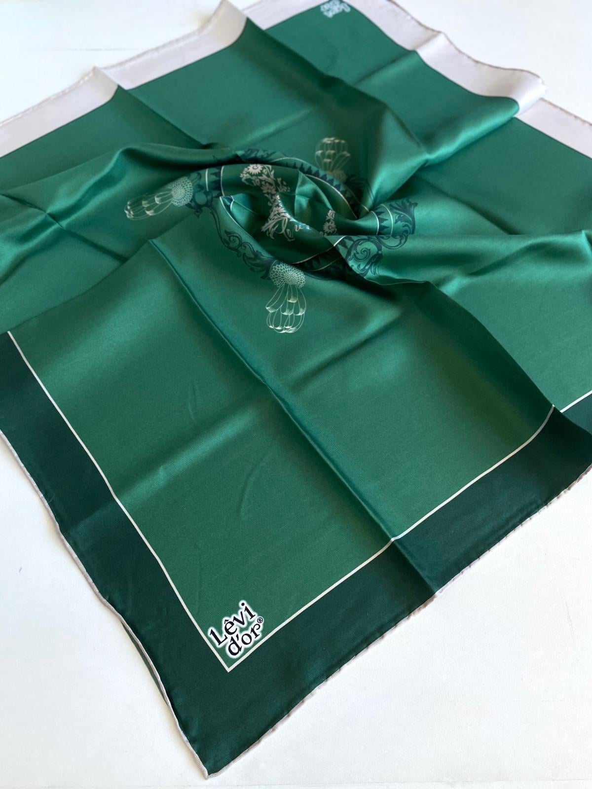 Levidor Twill Pure Silk Scarf 48955 Green Mixed Pattern