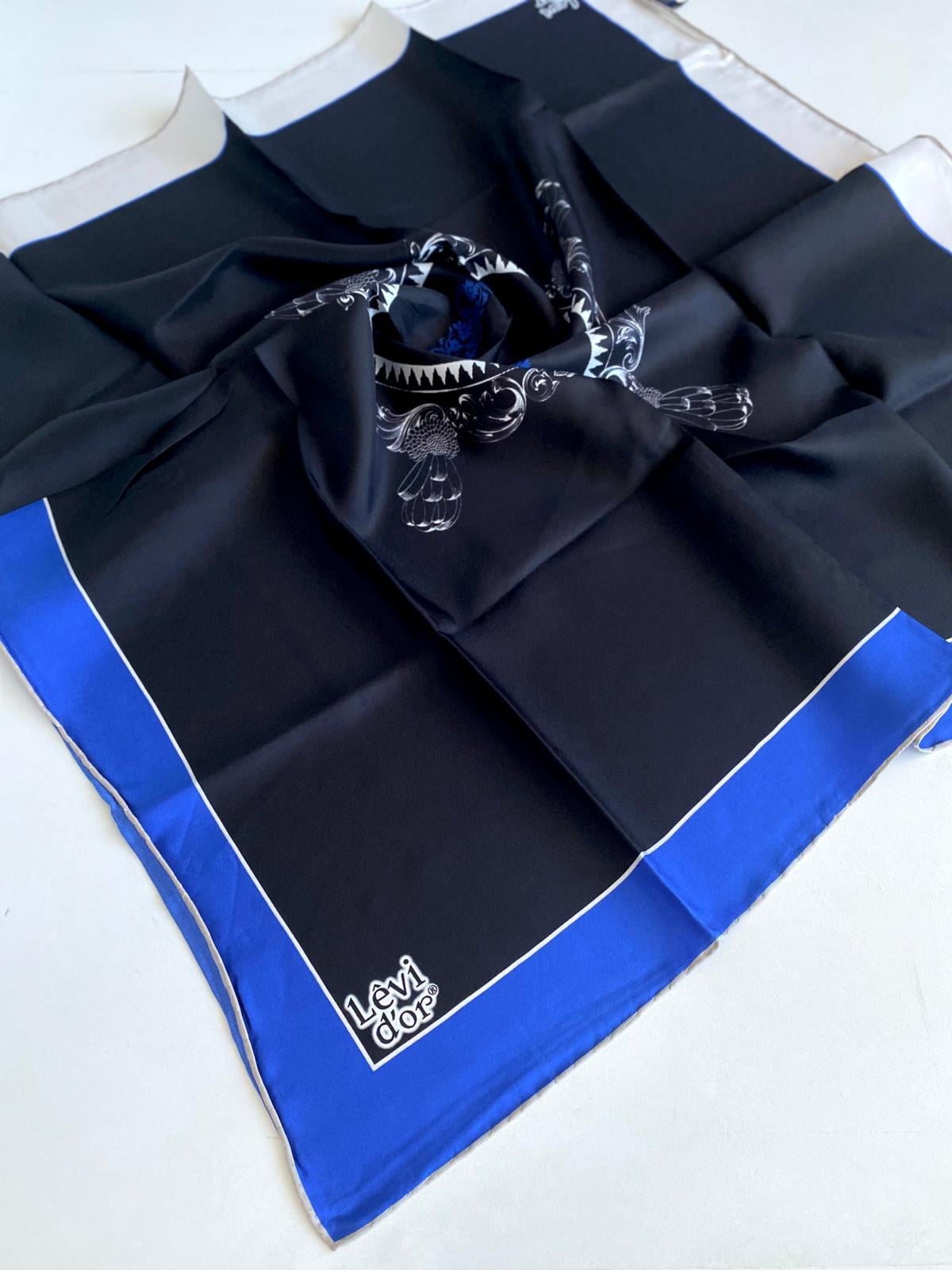 Levidor Twill Pure Silk Scarf 48957 Black Mixed Pattern