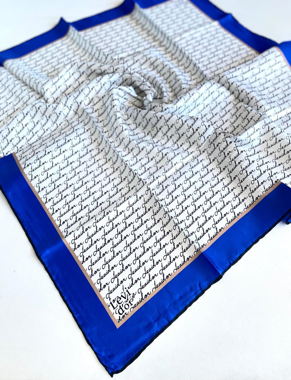 Levidor Tivil Saf İpek Eşarp 48962 Mavi Karışık Desen