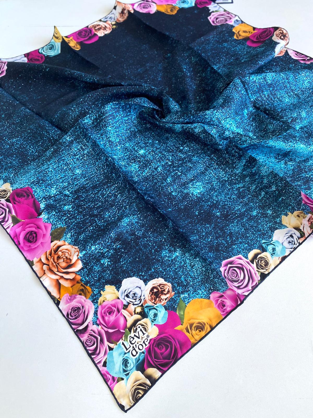 Levidor Tivil Saf İpek Eşarp 48967 Mavi Karışık Desen