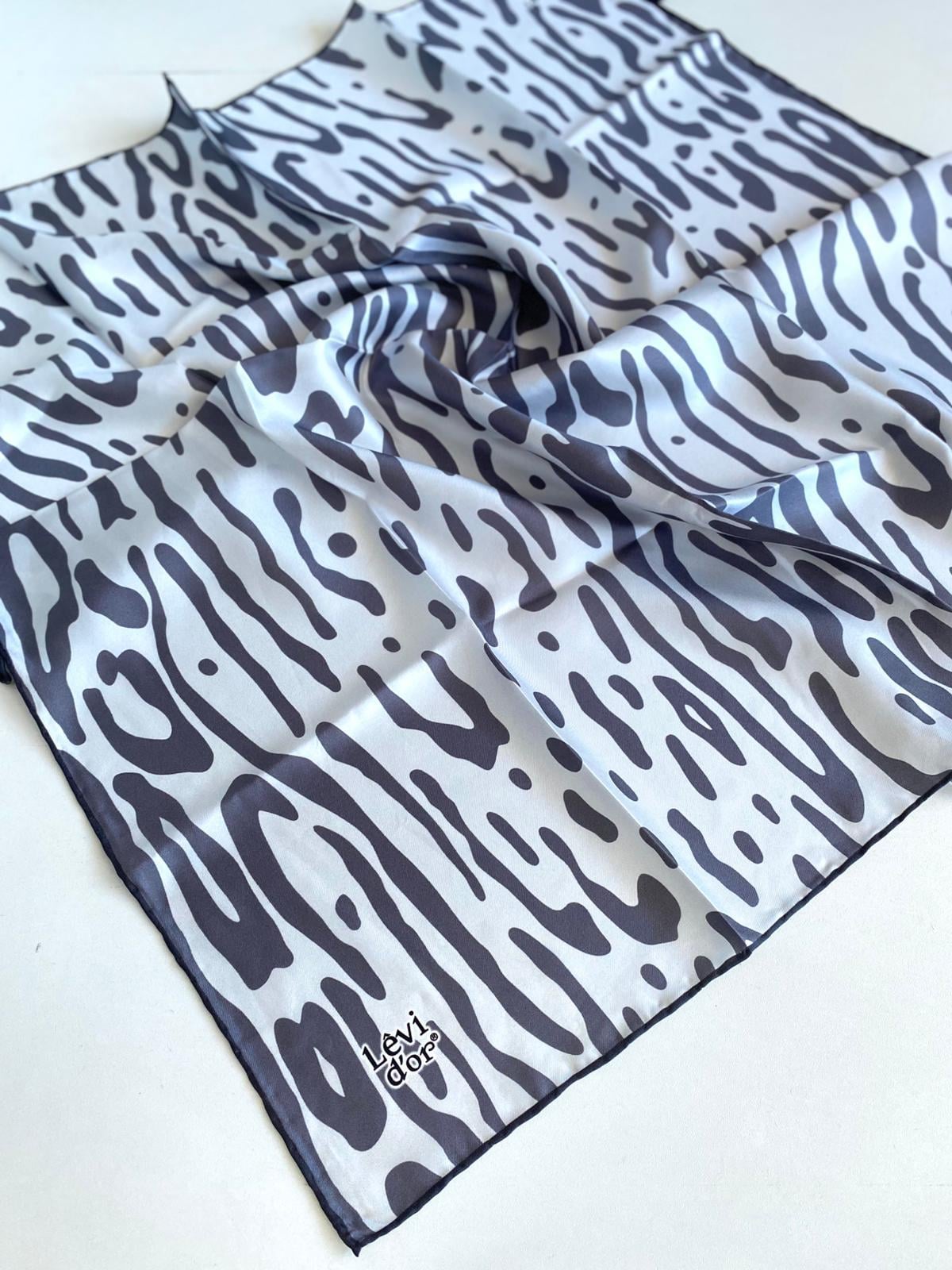 Levidor Twill Pure Silk Scarf 48972 Gray Mixed Pattern