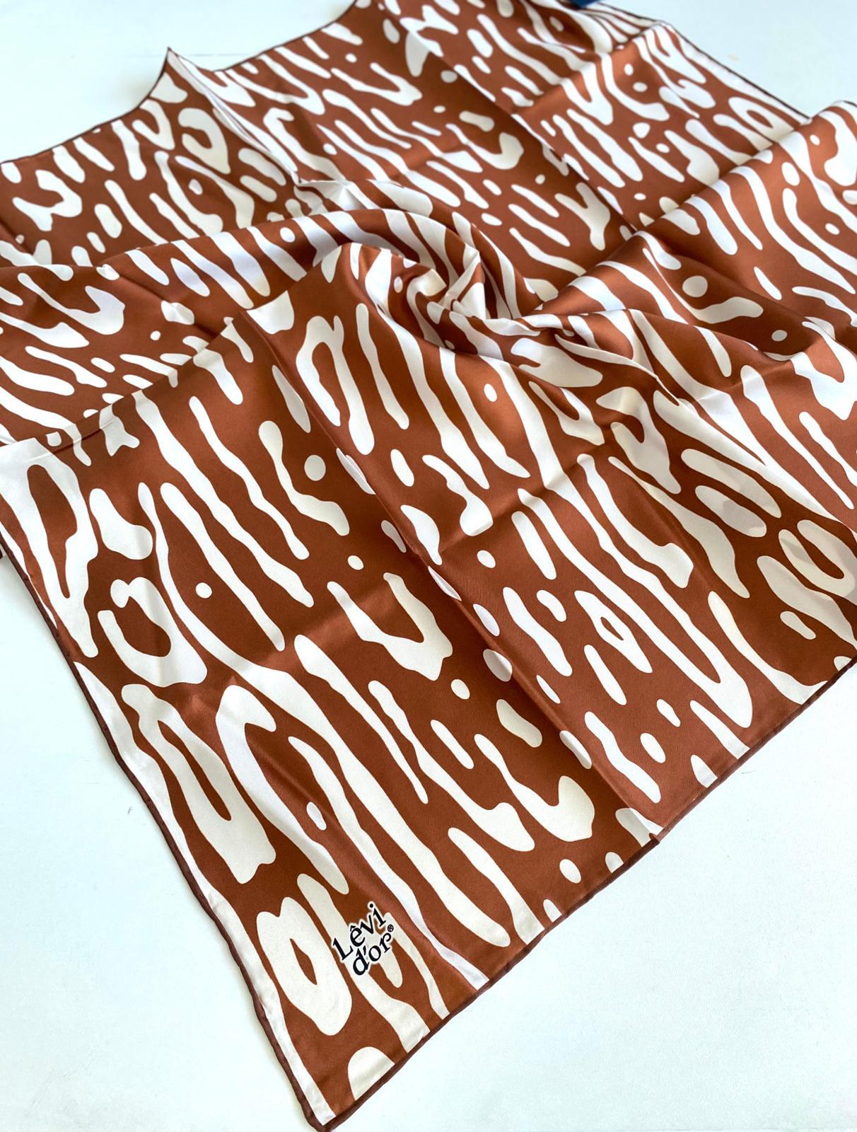 Levidor Twill Pure Silk Scarf 48973 Tan Mixed Pattern