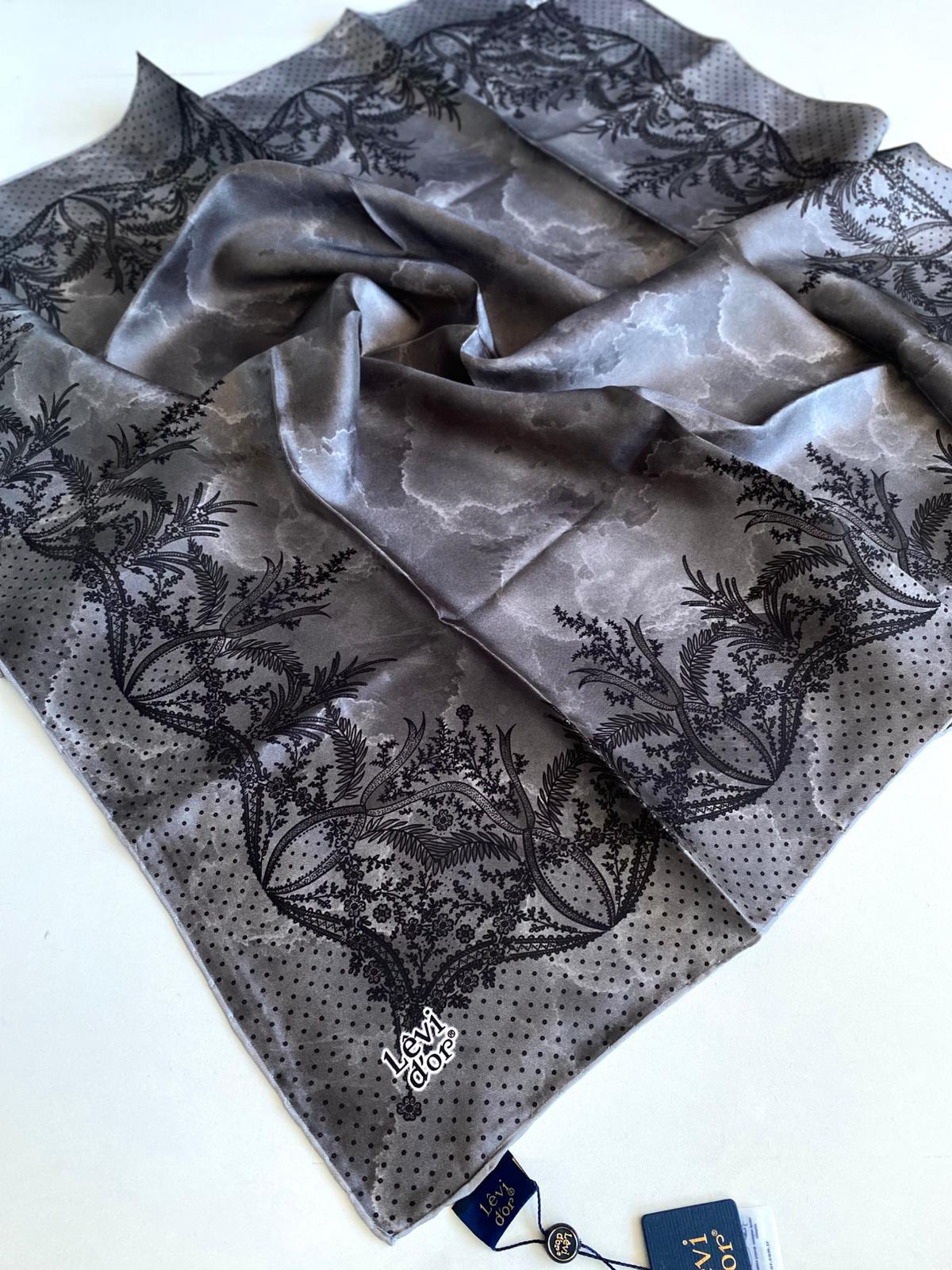 Levidor Twill Pure Silk Scarf 48974 Dark Gray Mixed Pattern