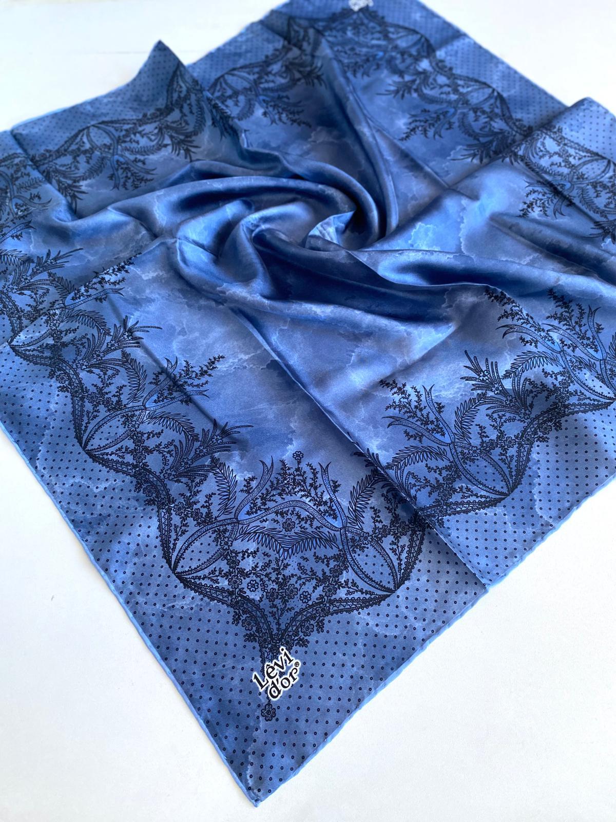 Levidor Twill Pure Silk Scarf 48975 Blue Mixed Pattern