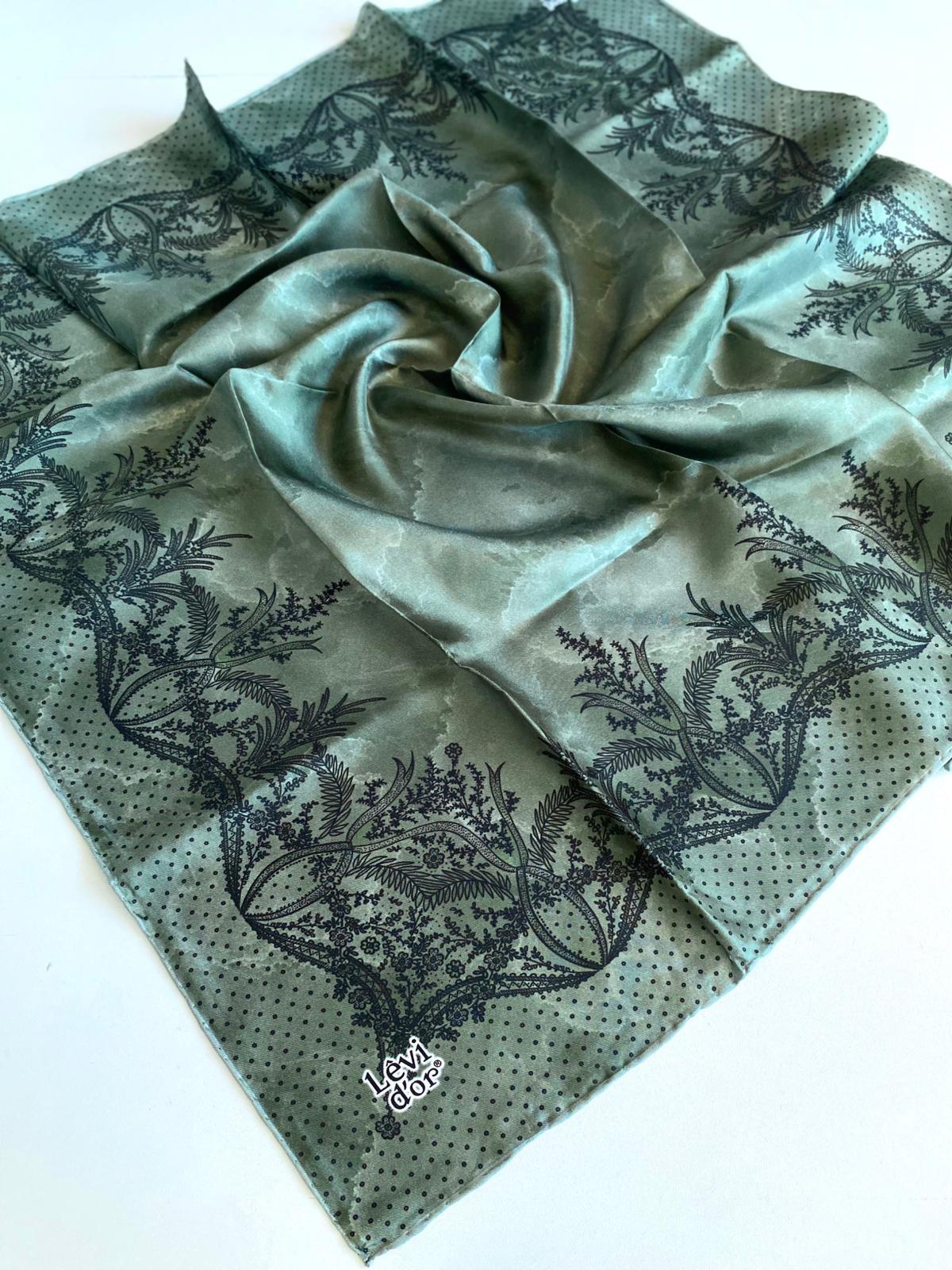 Levidor Twill Pure Silk Scarf 48976 Green Mixed Pattern