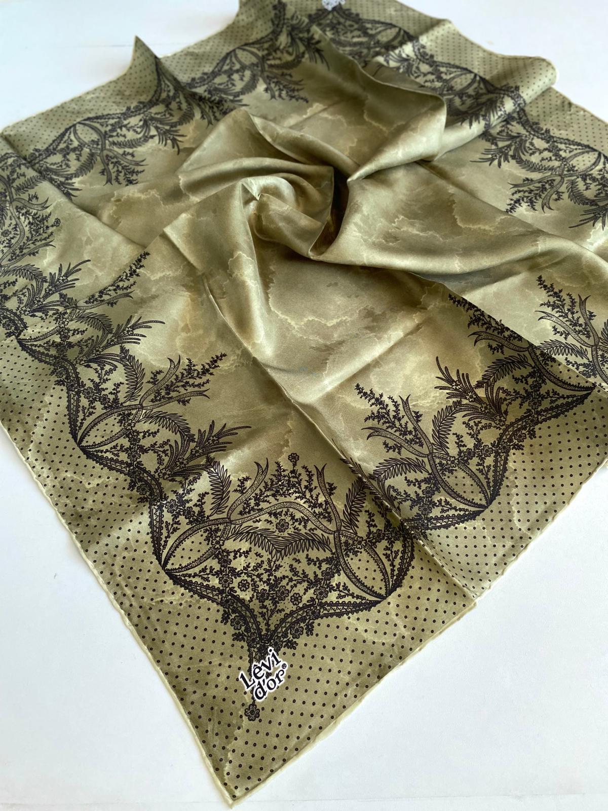 Levidor Twill Pure Silk Scarf 48977 Green Mixed Pattern