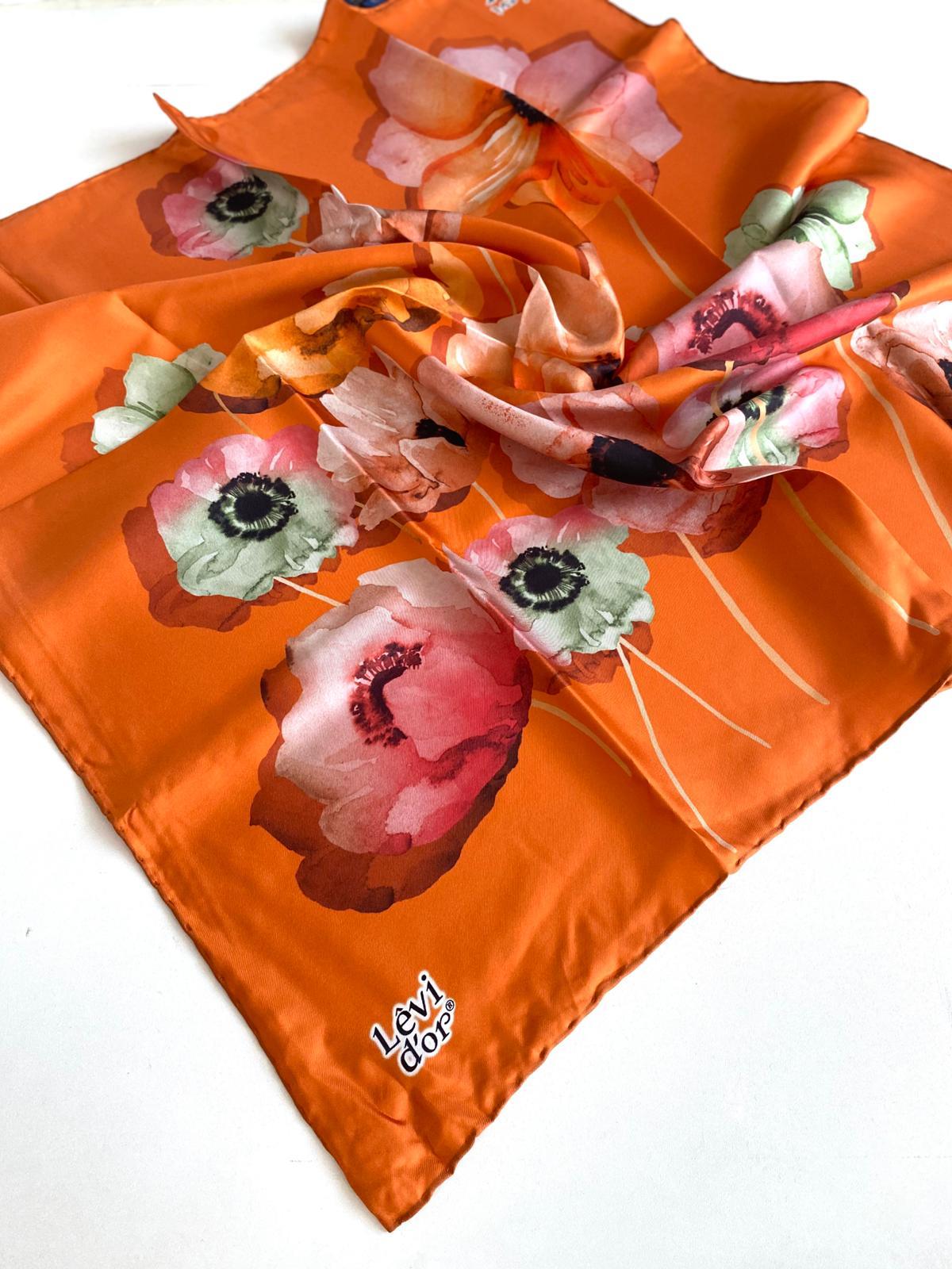 Levidor Twill Pure Silk Scarf 48988 Orange Mixed Pattern