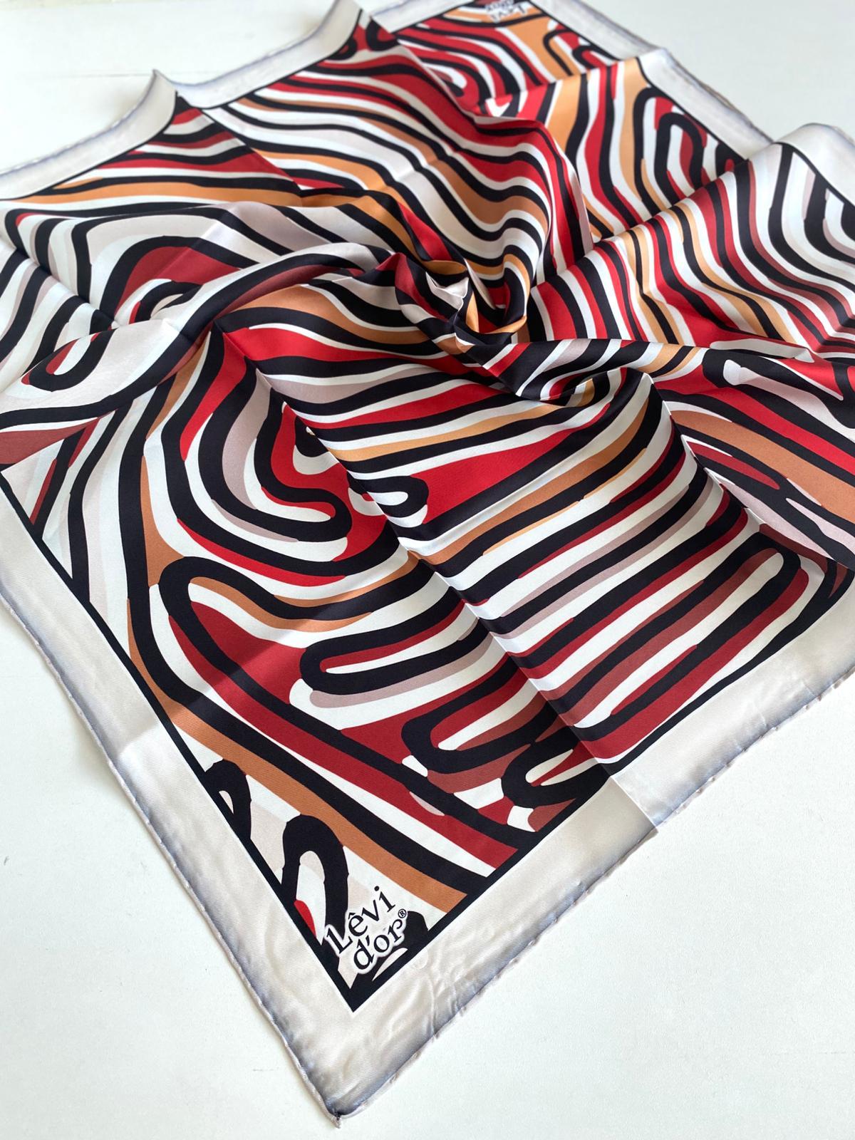 Levidor Twill Pure Silk Scarf 48990 Red Mixed Pattern