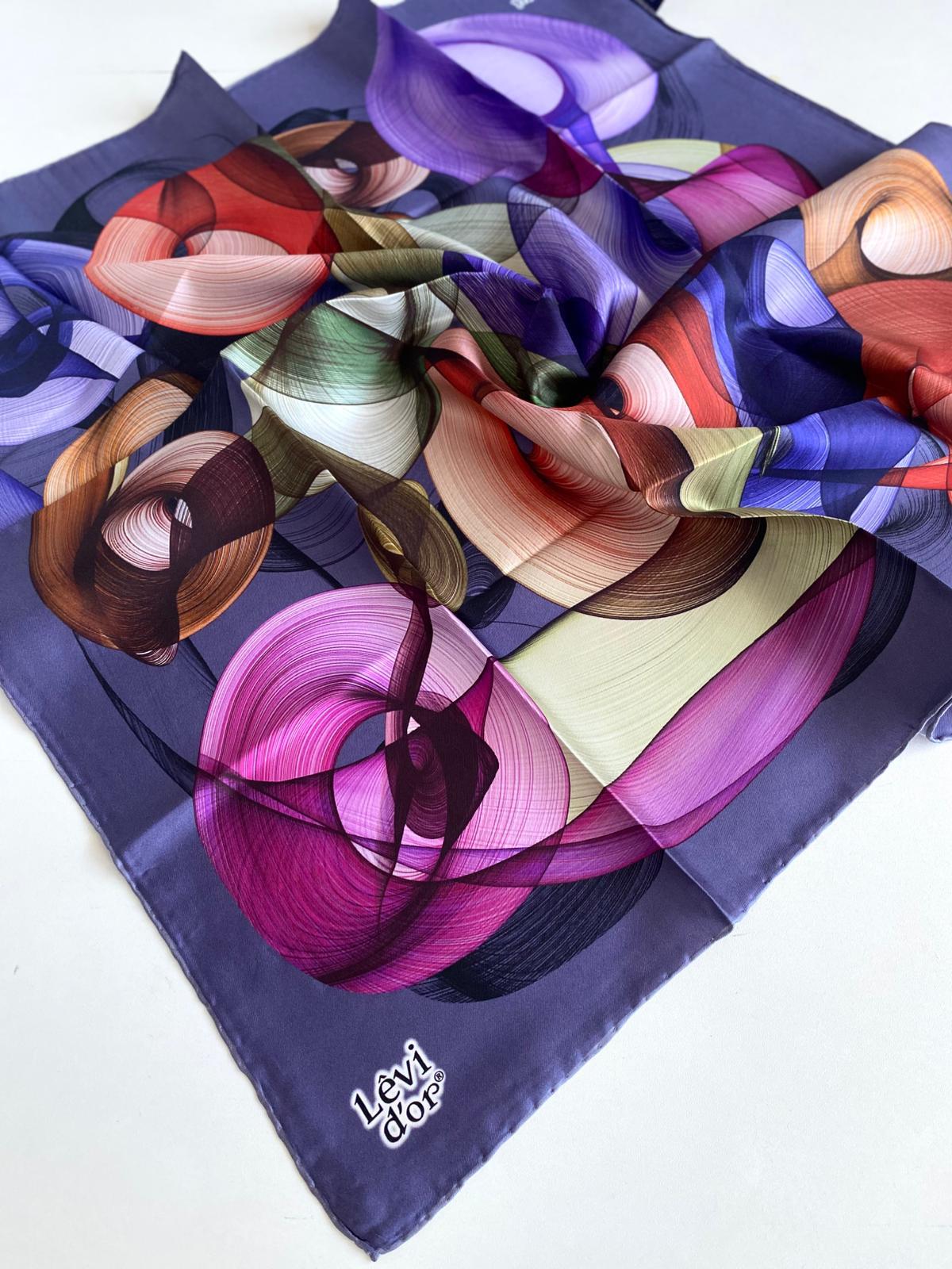 Levidor Twill Pure Silk Scarf 48992 Purple Mixed Pattern