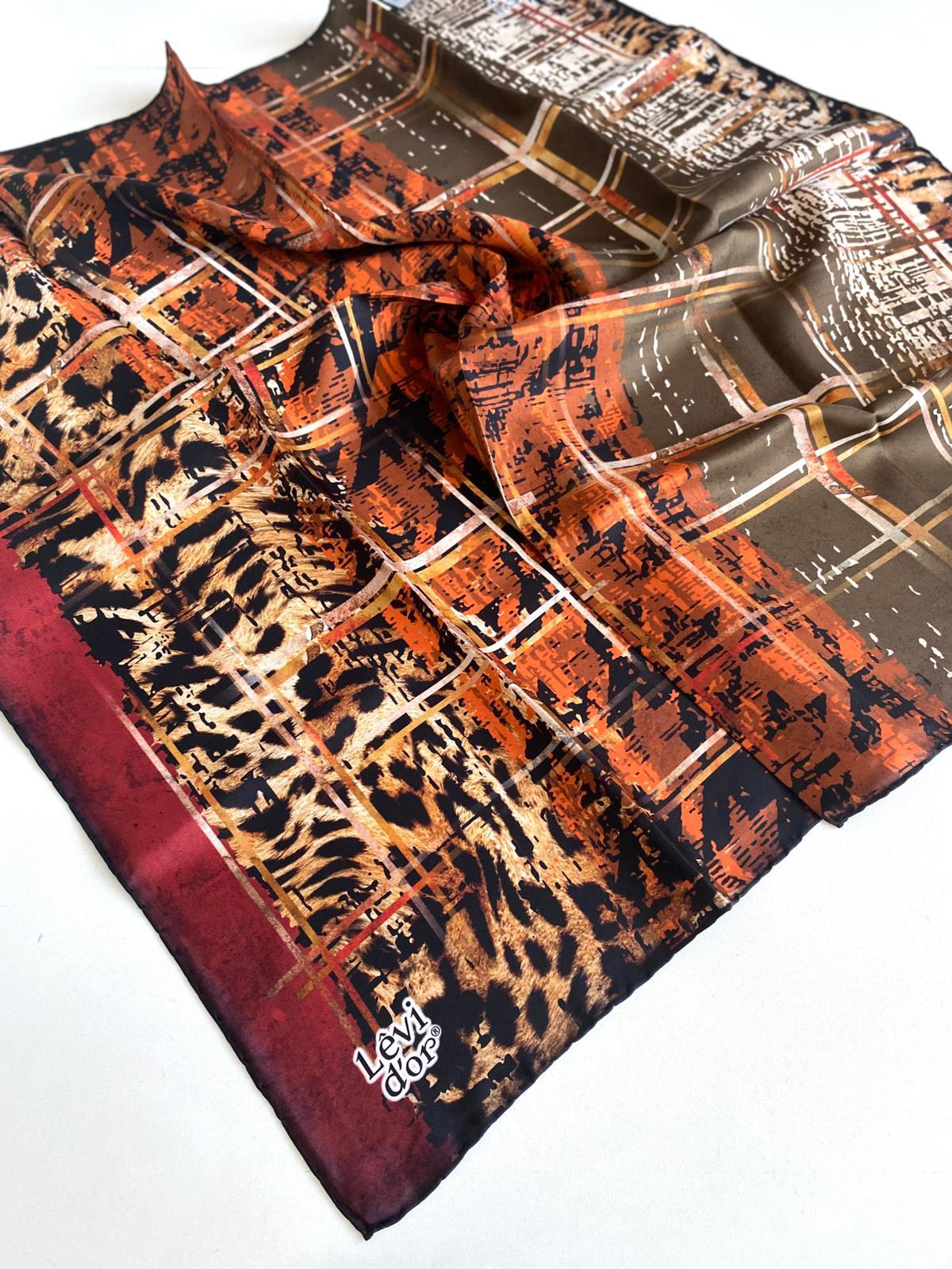 Levidor Twill Pure Silk Scarf 48997 Claret Red Mixed Pattern