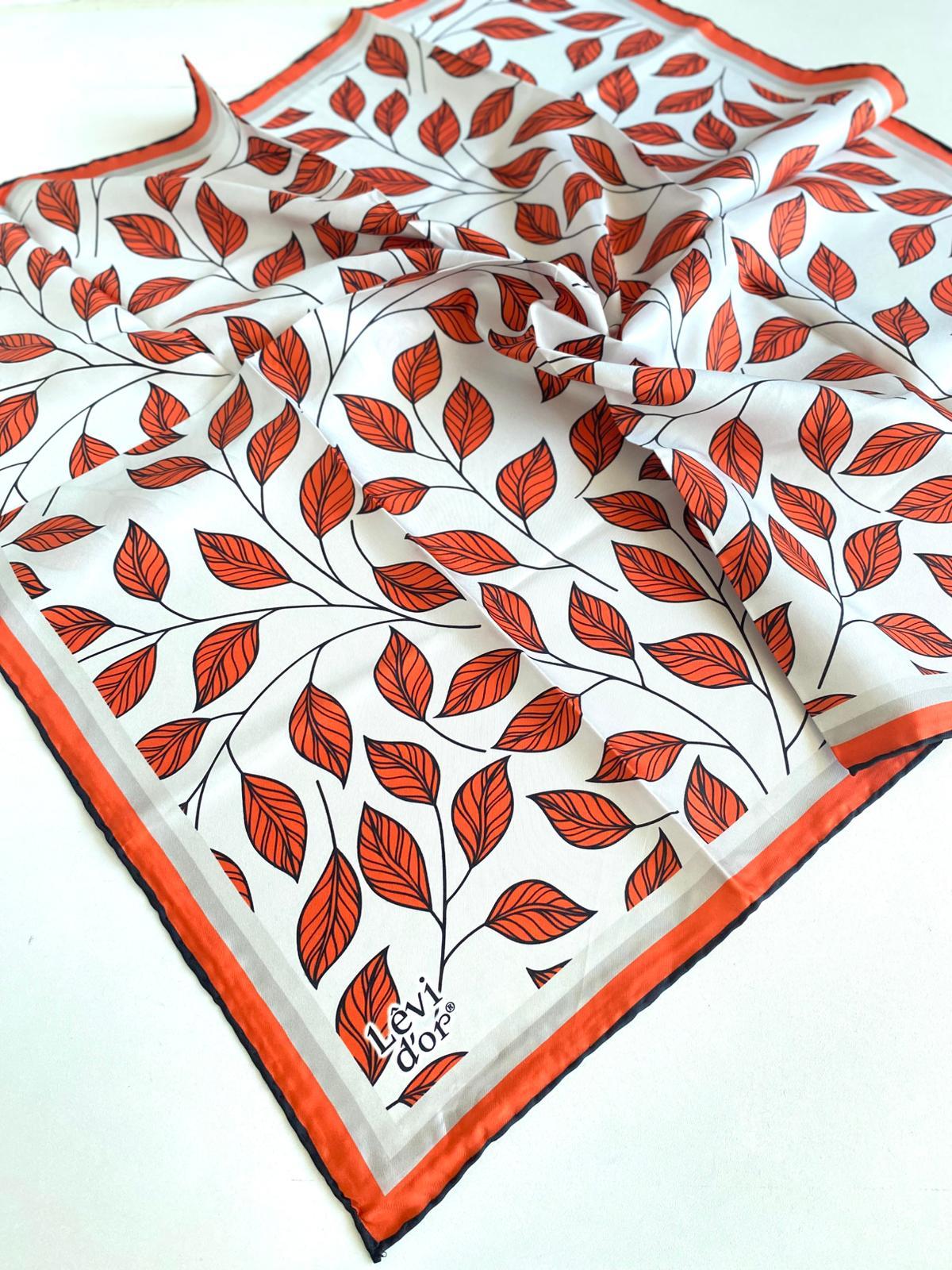 Levidor Tivil Saf İpek Eşarp 49206 Turuncu-Krem Karışık Desen