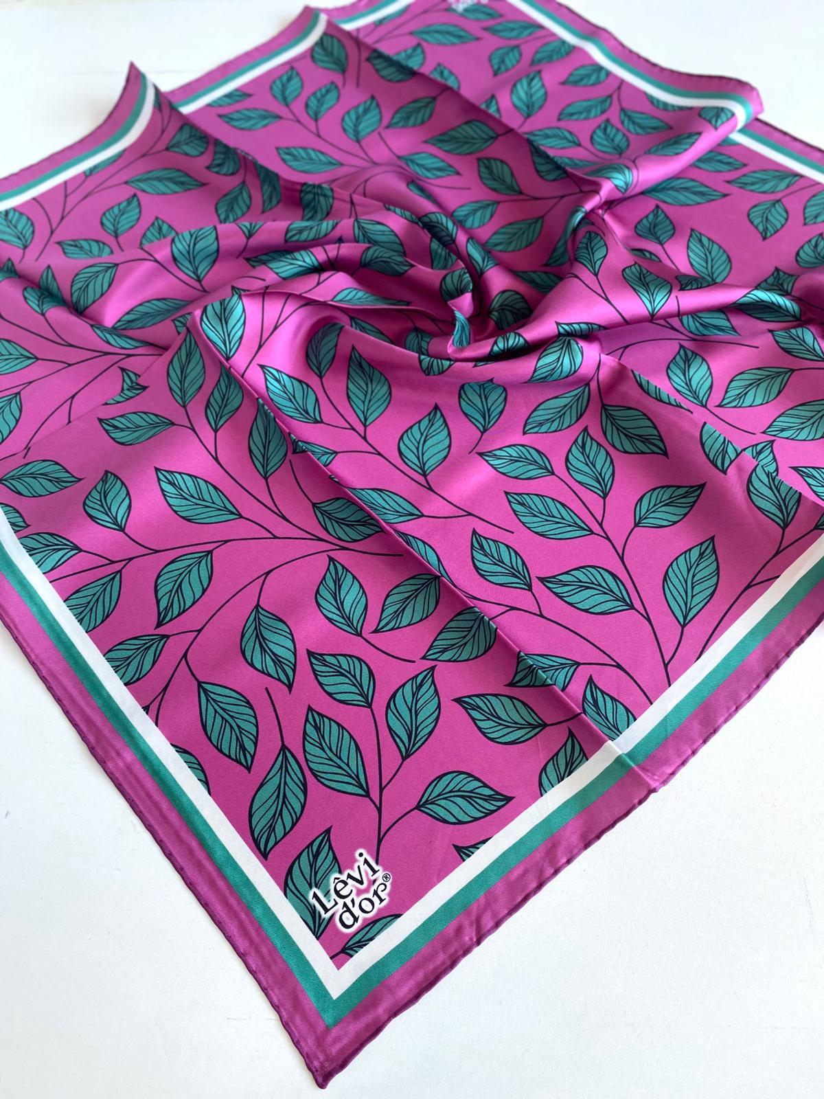 Levidor Tivil Saf İpek Eşarp 49210 Pembe-Yeşil Karışık Desen