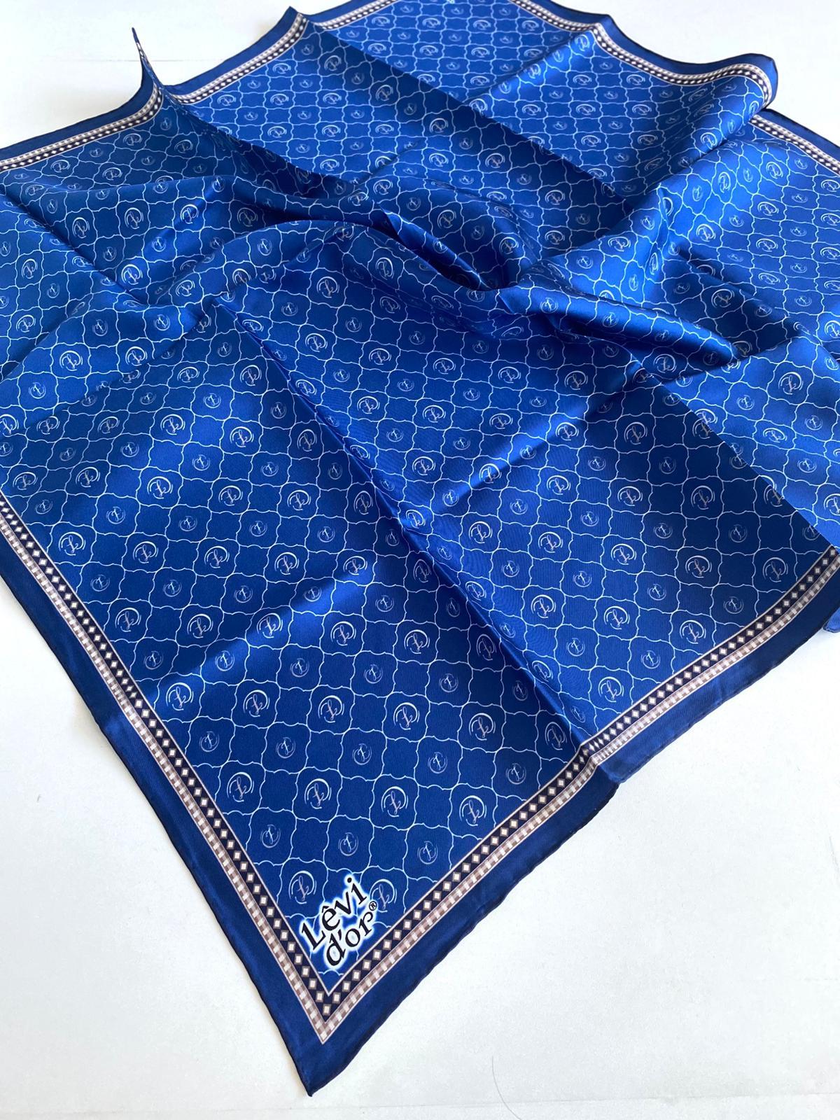 Levidor Tivil Saf İpek Eşarp 49246 Koyu Mavi Karışık Desen