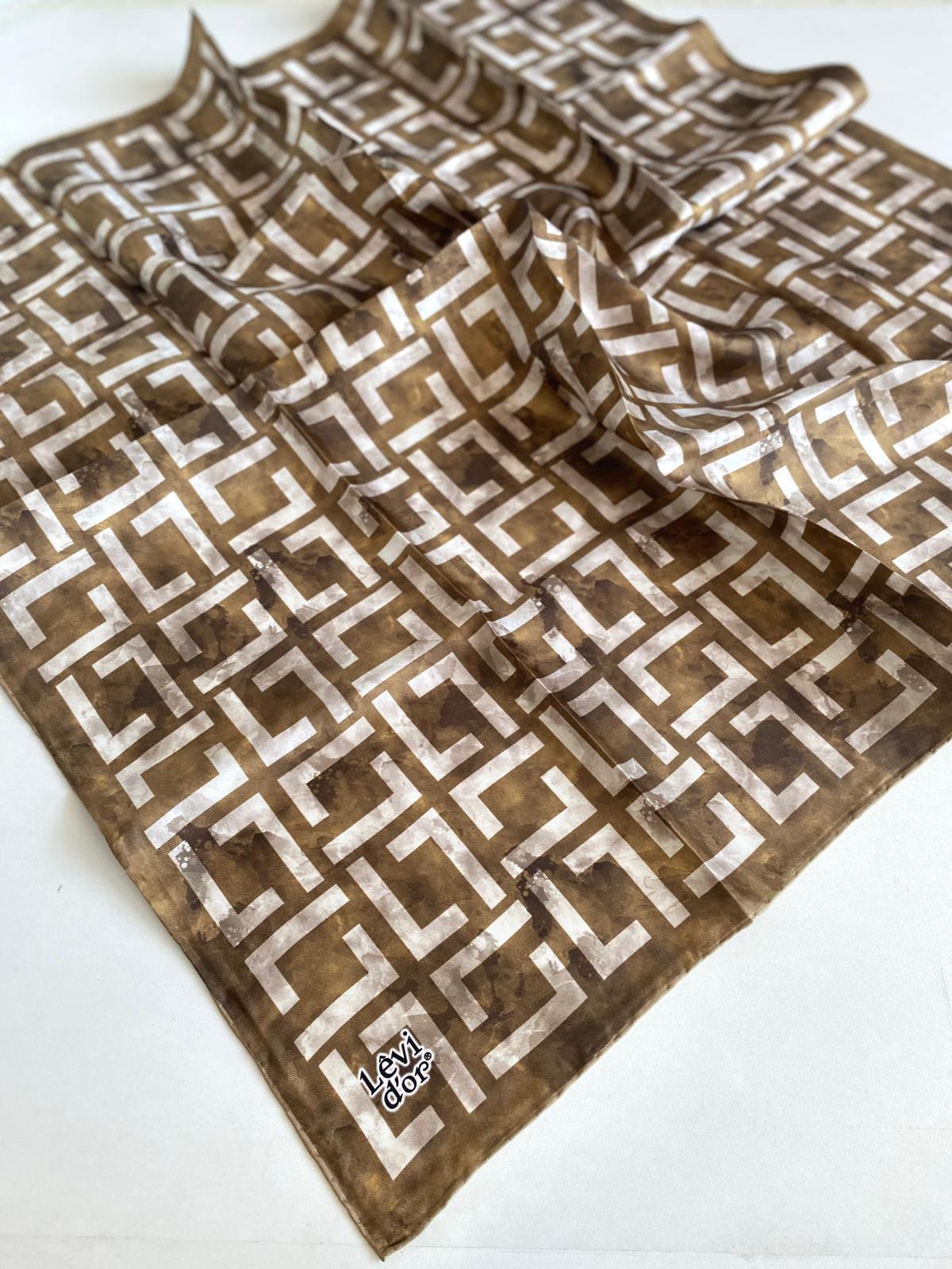 Levidor Tivil Saf İpek Eşarp 49252 Hardal Karışık Desen