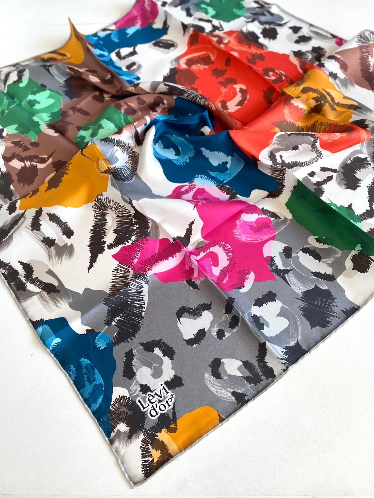 Levidor Tivil Saf İpek Eşarp 49256 Gri Karışık Desen