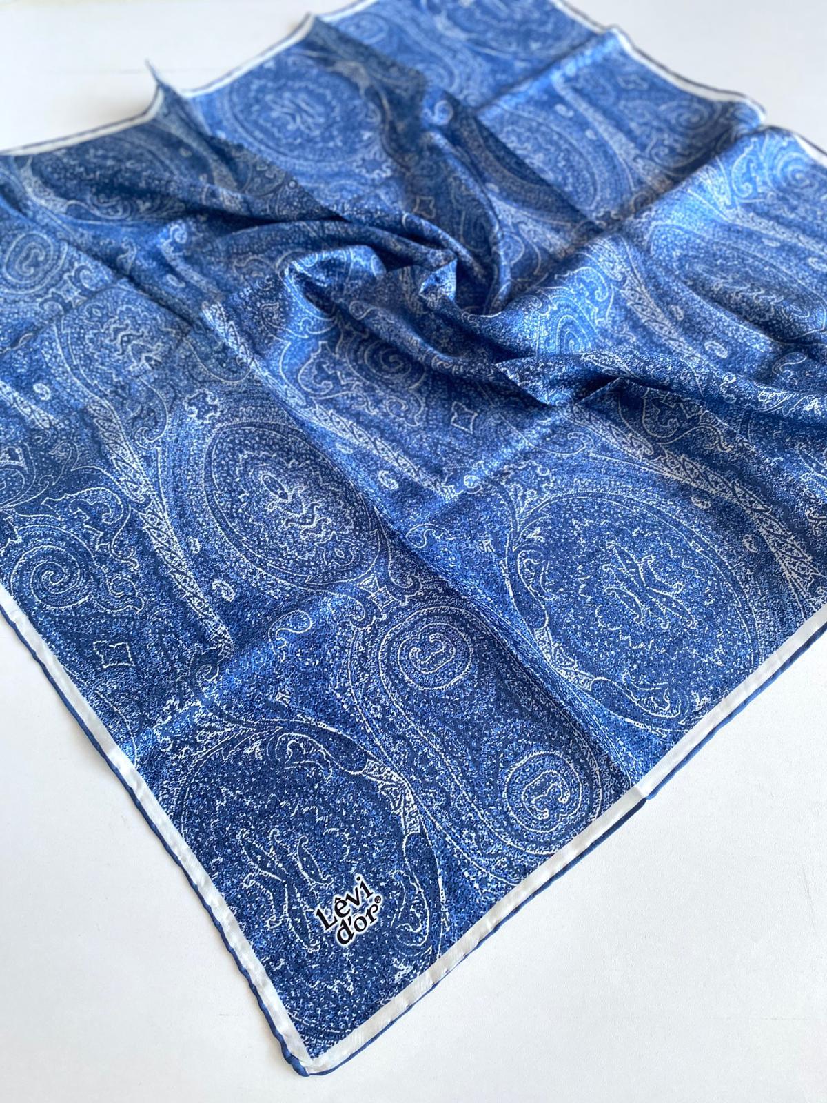 Levidor Twill Pure Silk Scarf 49270 Blue Mixed Pattern