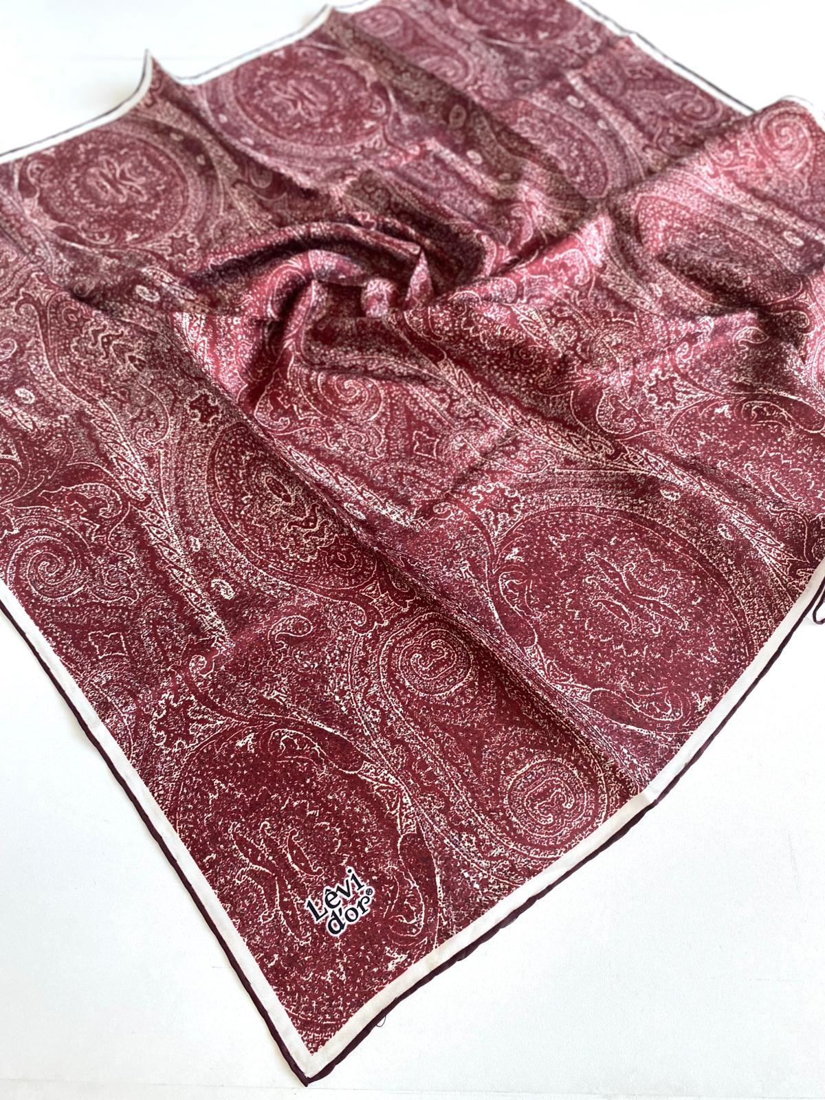 Levidor Twill Pure Silk Scarf 49272 Claret Red Mixed Pattern