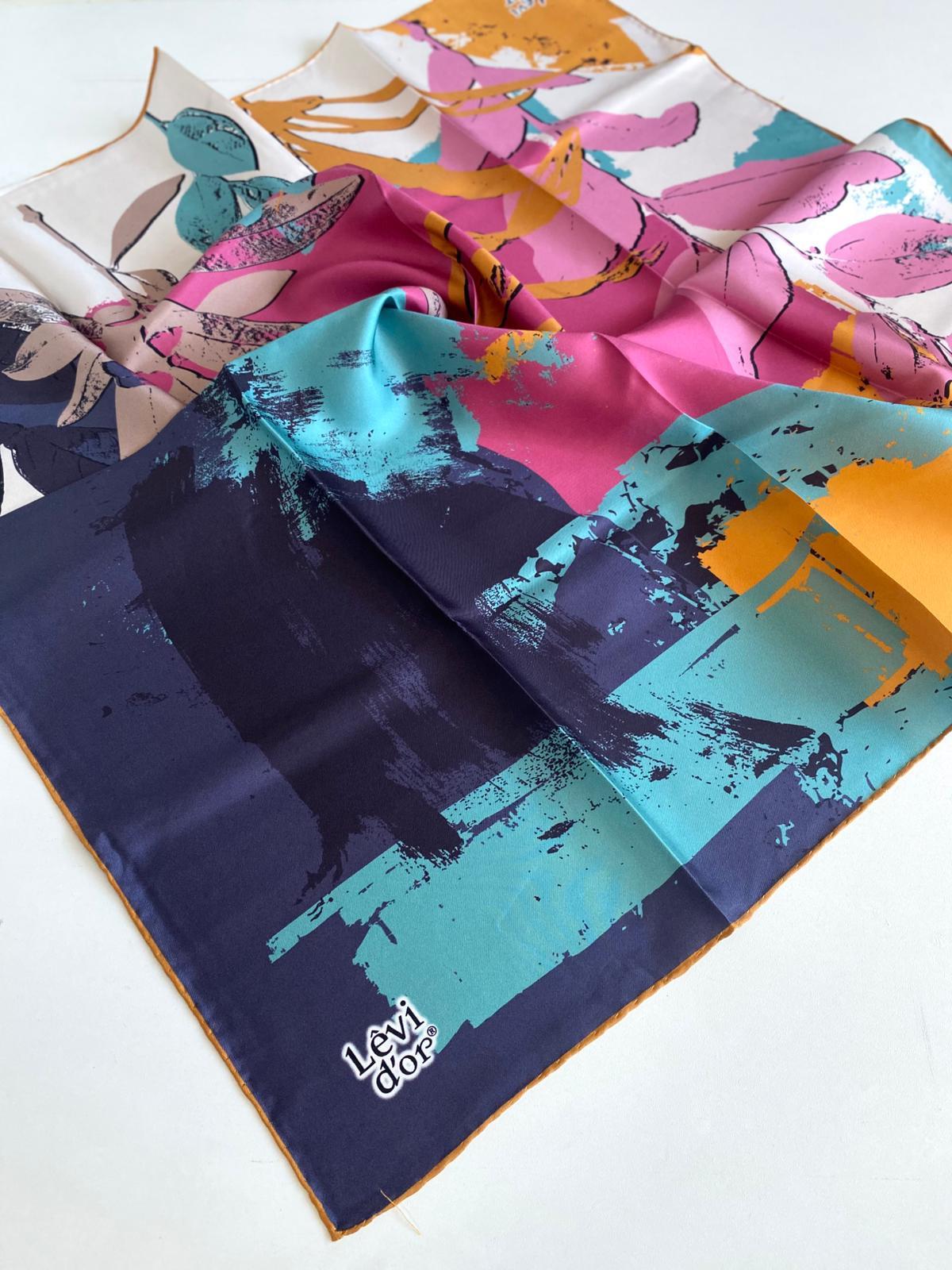 Levidor Twill Pure Silk Scarf 49274 Navy Blue Mixed Pattern