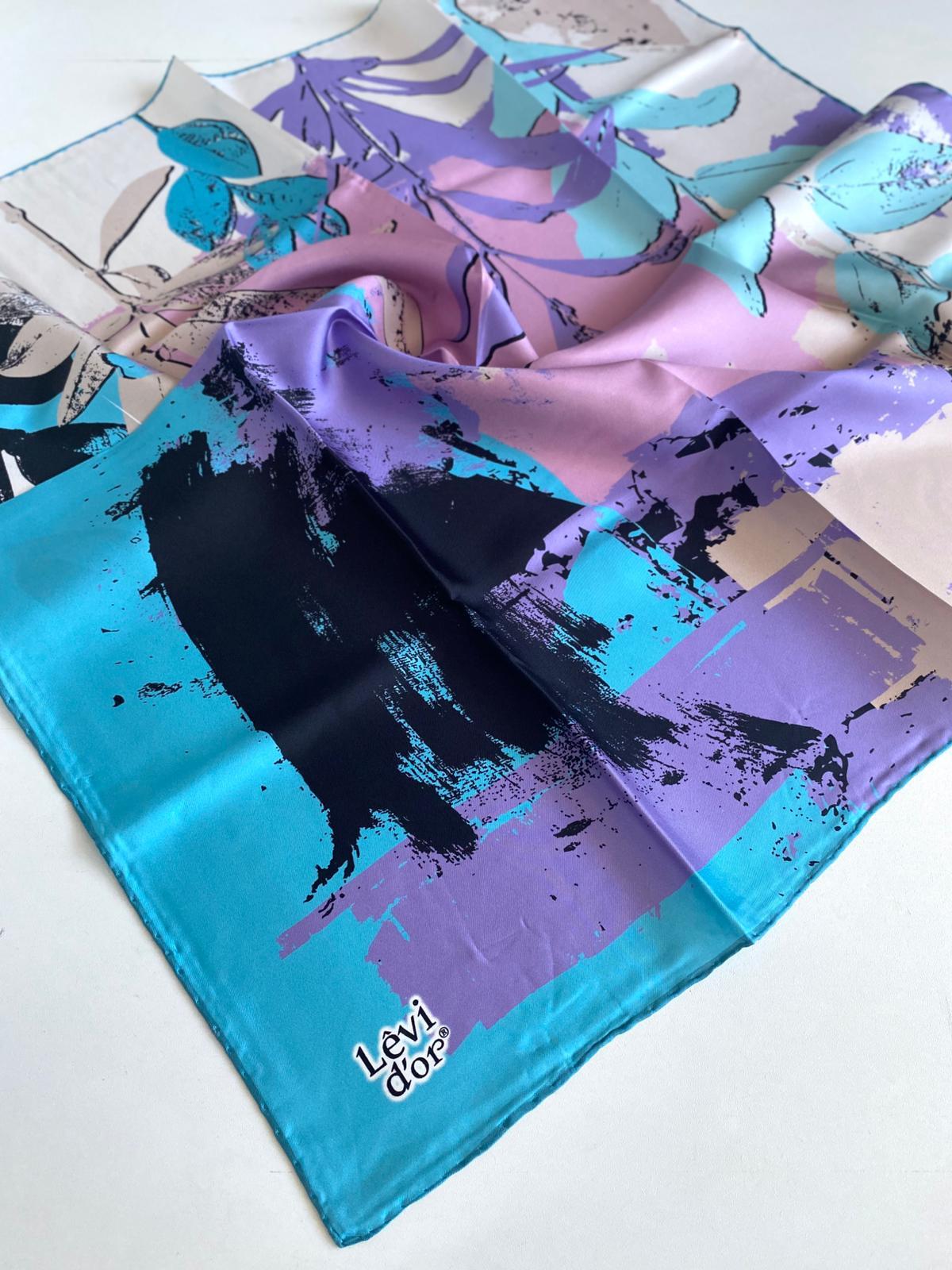 Levidor Twill Pure Silk Scarf 49276 Blue Mixed Pattern