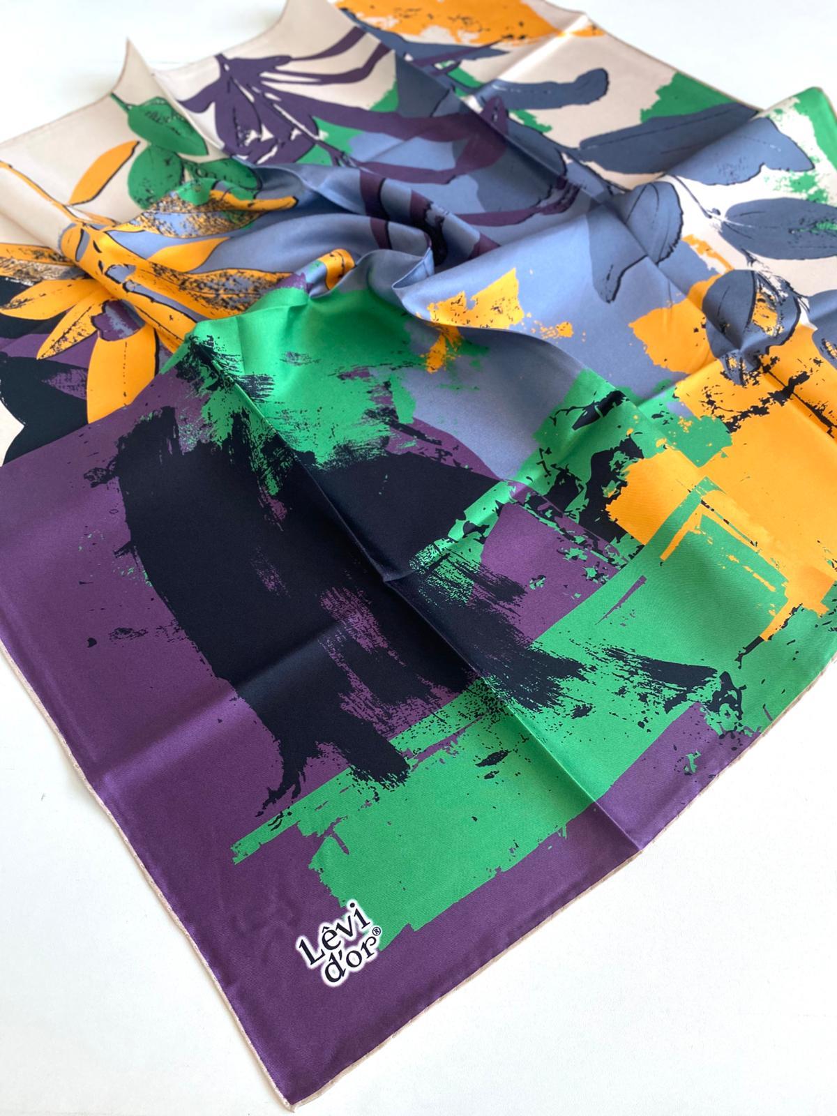 Levidor Twill Pure Silk Scarf 49278 Plum Mixed Pattern