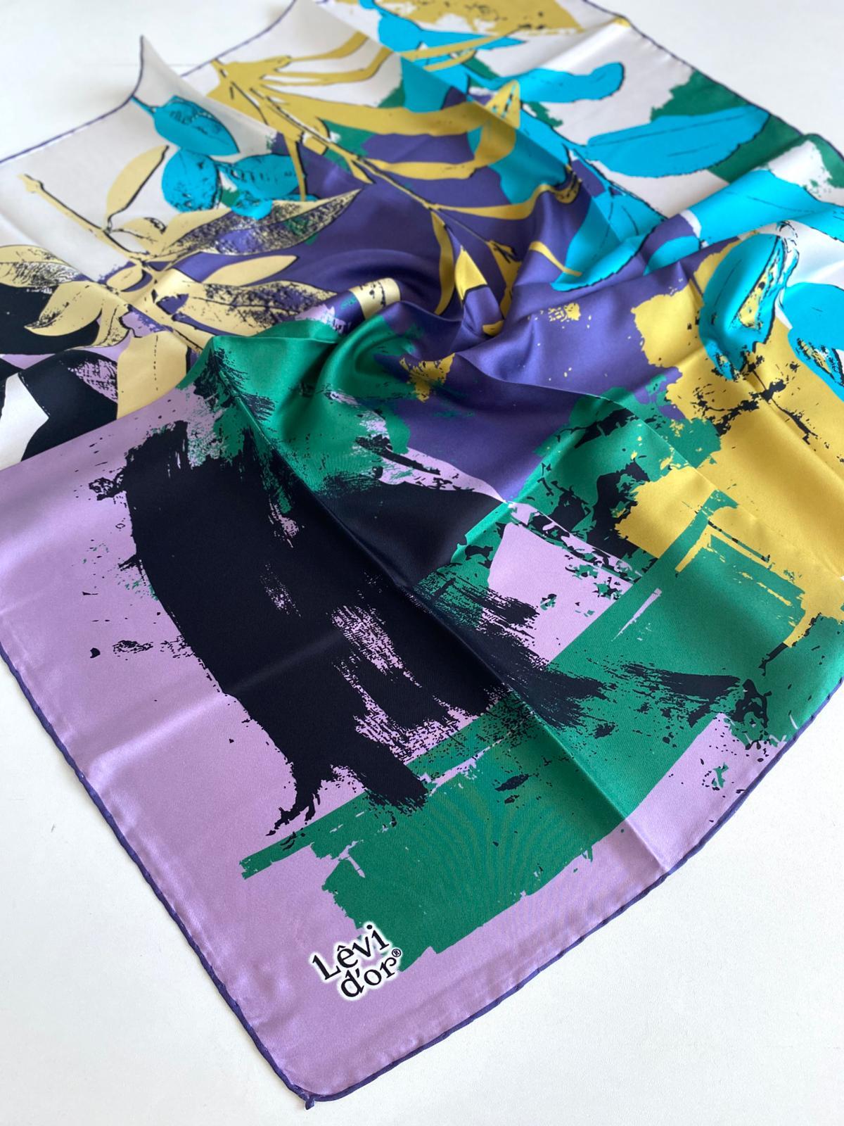 Levidor Twill Pure Silk Scarf 49279 Lilac Mixed Pattern