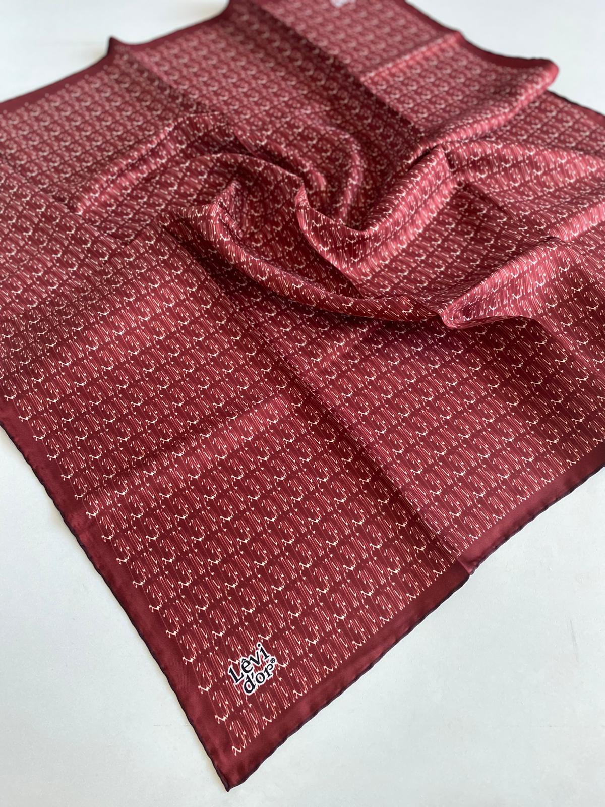 Levidor Twill Pure Silk Scarf 49350 Claret Red Mixed Pattern