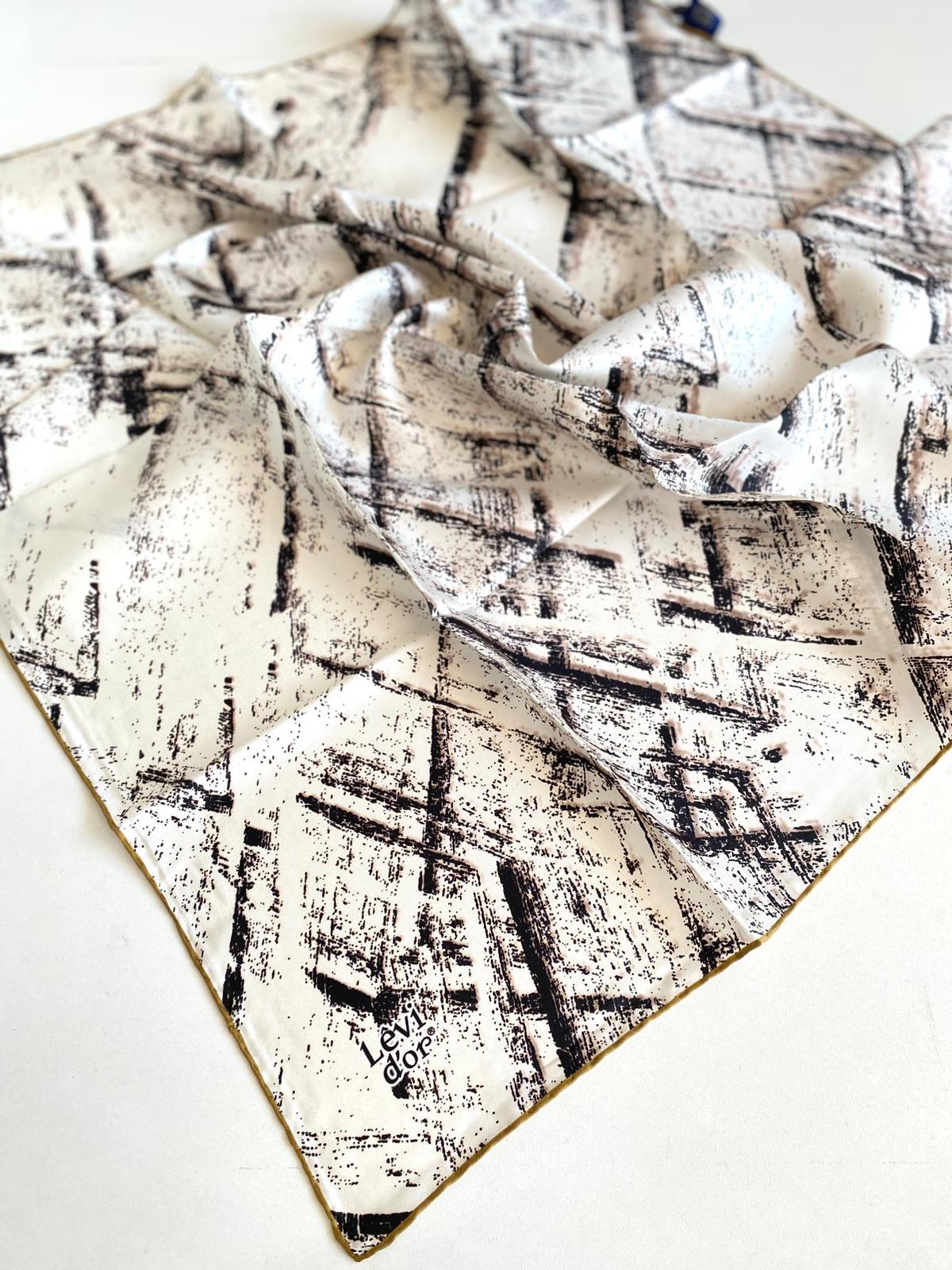 Levidor Twill Pure Silk Scarf 49361 Cream Mixed Pattern