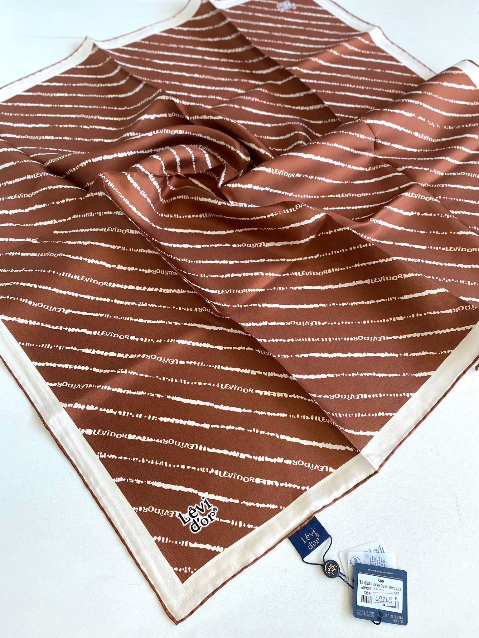 Levidor Twill Pure Silk Scarf 49369 Tan Mixed Pattern
