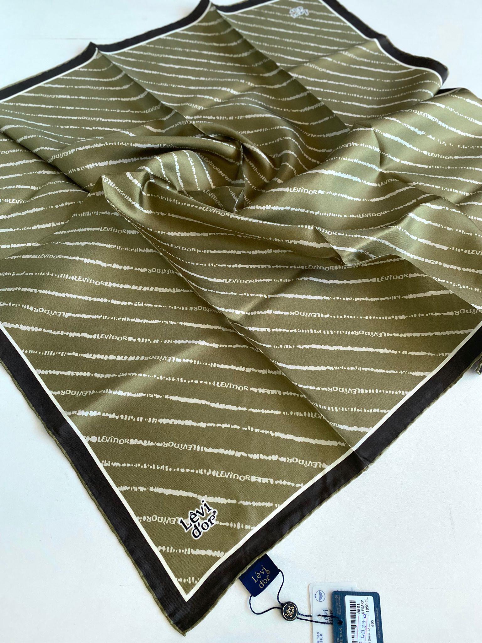Levidor Twill Pure Silk Scarf 49370 Green Mixed Pattern
