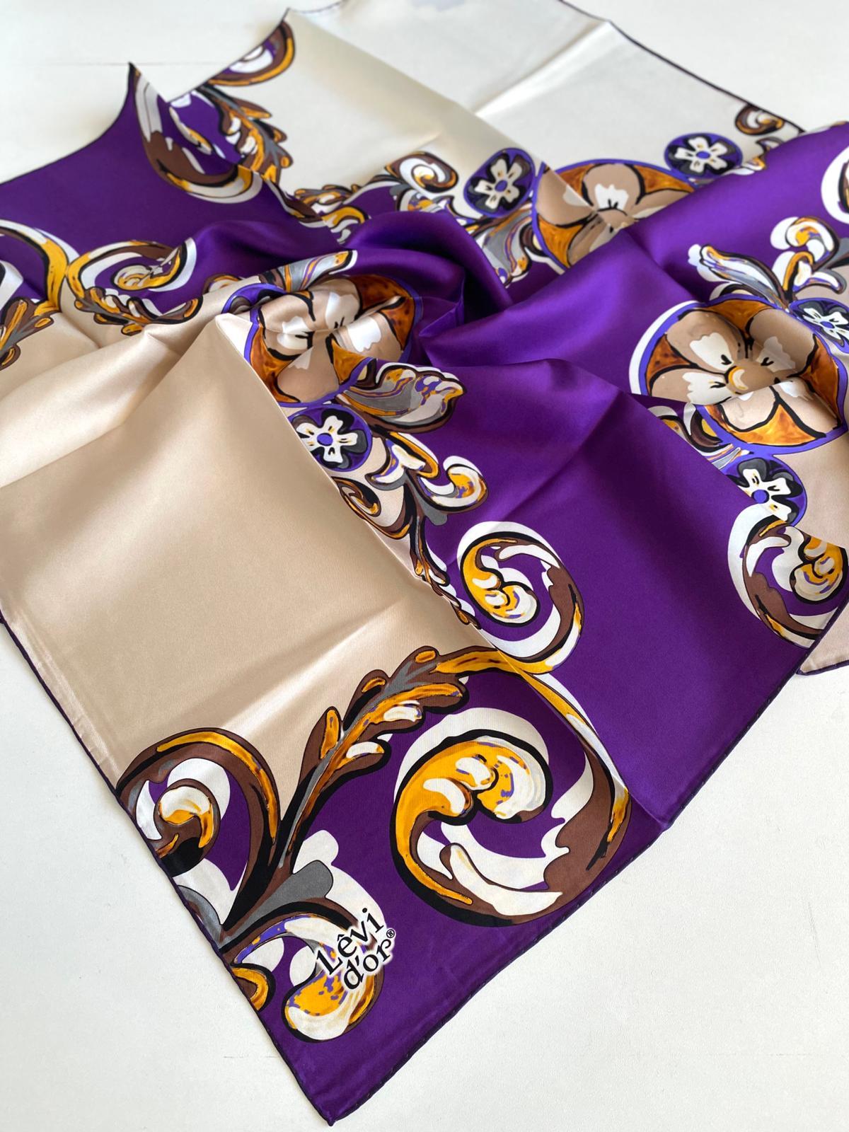 Levidor Tivil Saf İpek Eşarp 49376 Mor Karışık Desen