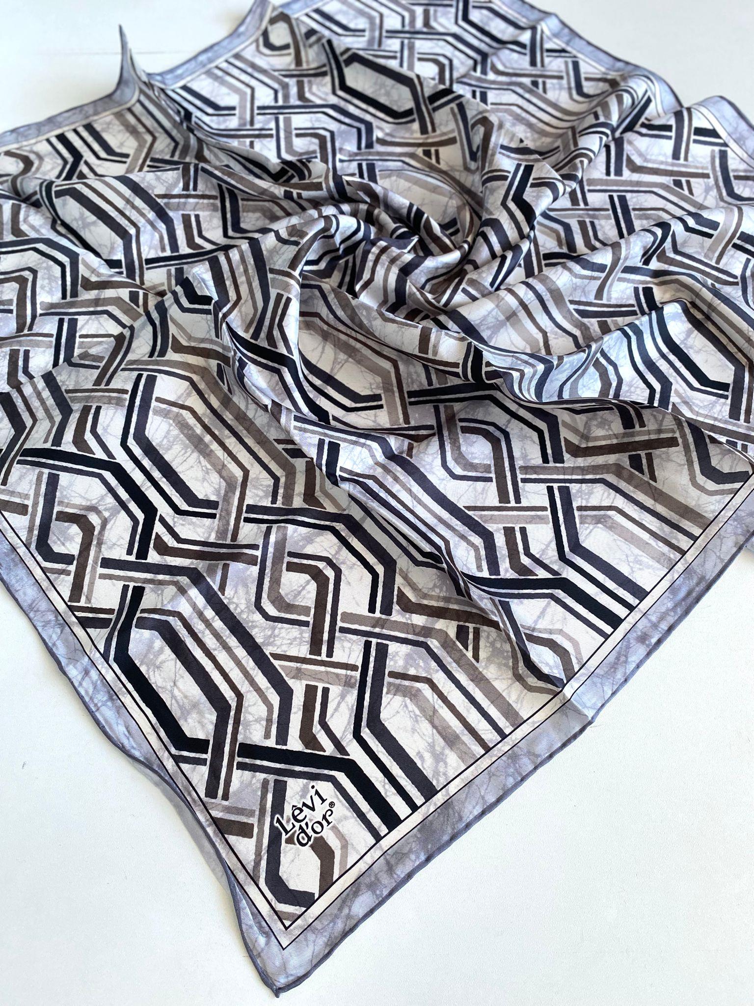 Levidor Twill Pure Silk Scarf 49407 Gray Mixed Pattern