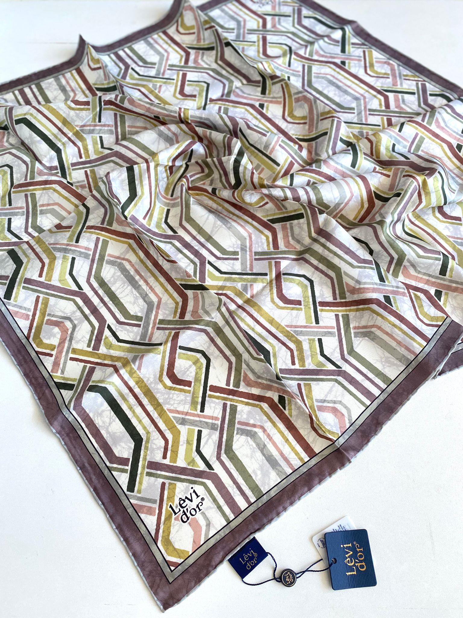 Levidor Twill Pure Silk Scarf 49408 Stone Mixed Pattern