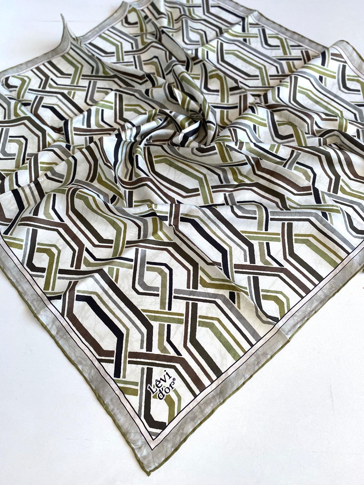 Levidor Twill Pure Silk Scarf 49409 Green Mixed Pattern