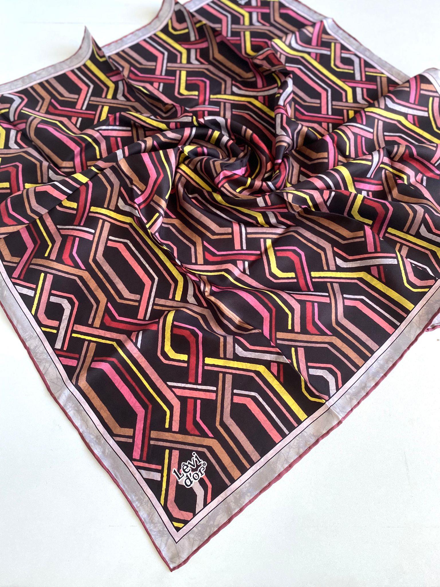 Levidor Twill Pure Silk Scarf 49410 Plum Mixed Pattern