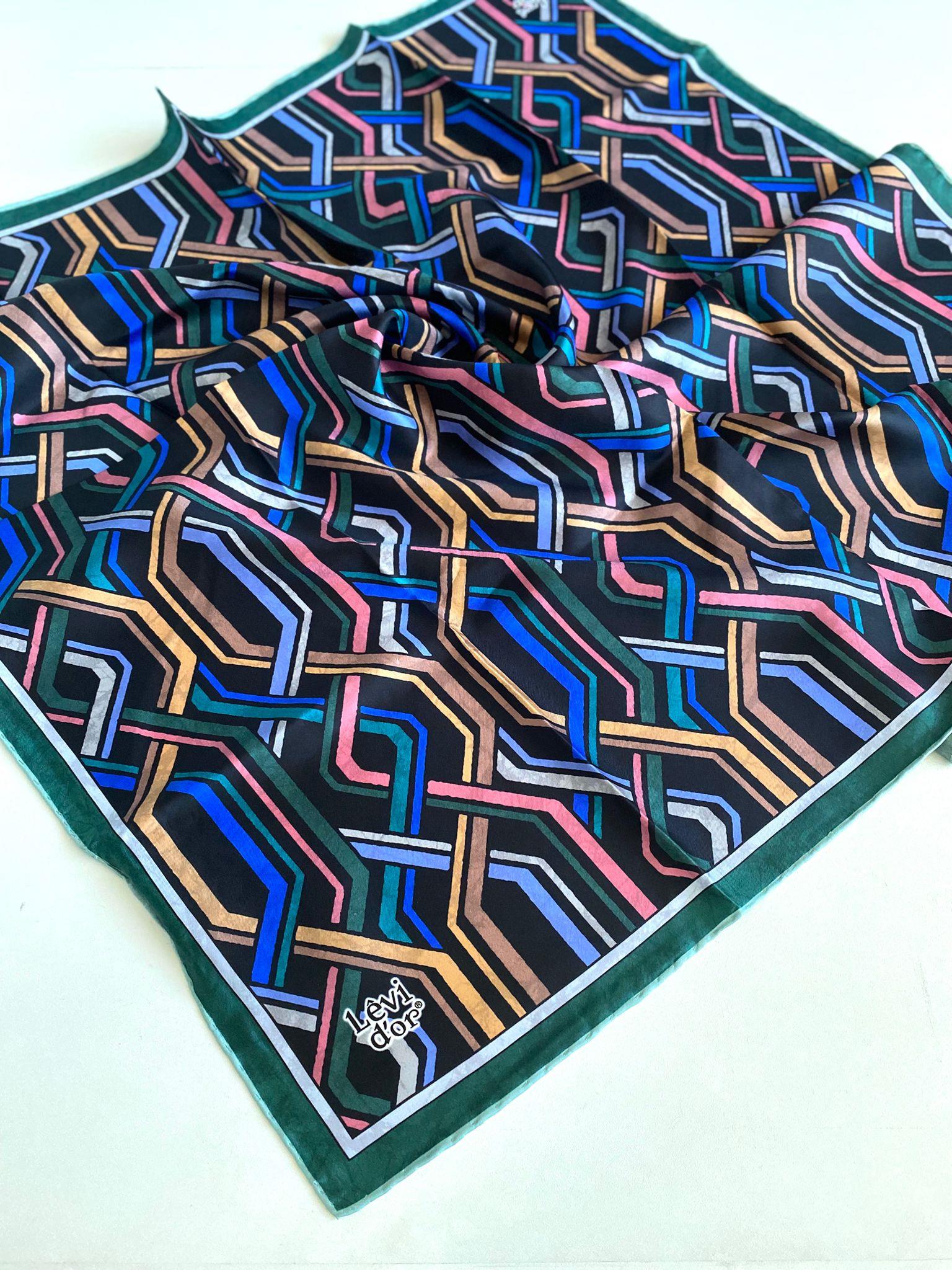 Levidor Twill Pure Silk Scarf 49412 Black Mixed Pattern