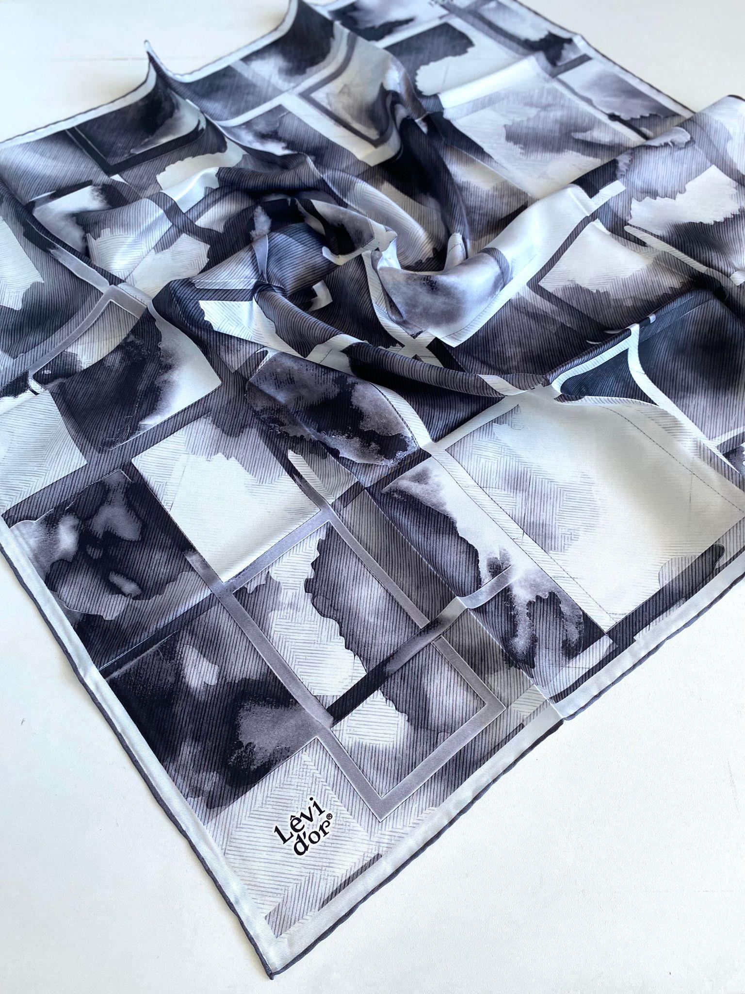 Levidor Twill Pure Silk Scarf 49414 Gray Mixed Pattern